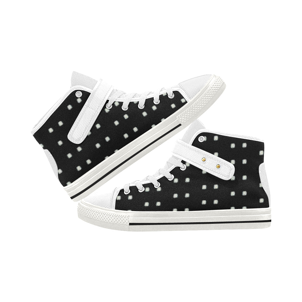 Fabric47 541 kb black bling polka dot Aquila Strap Women's Shoes/Large Size (Model 1202) e-joyer