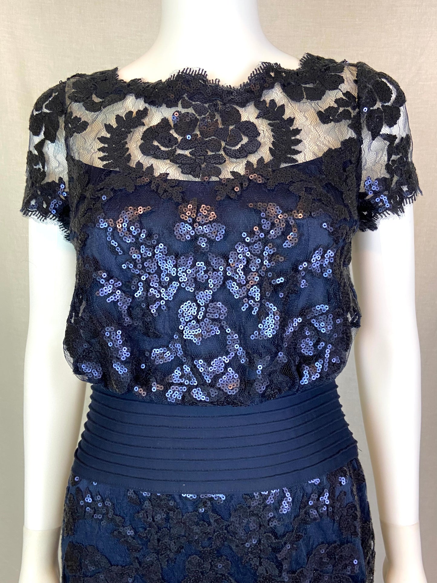 TADASHI SHOJI Navy Blue Sequin Lace Cocktail Dress 4