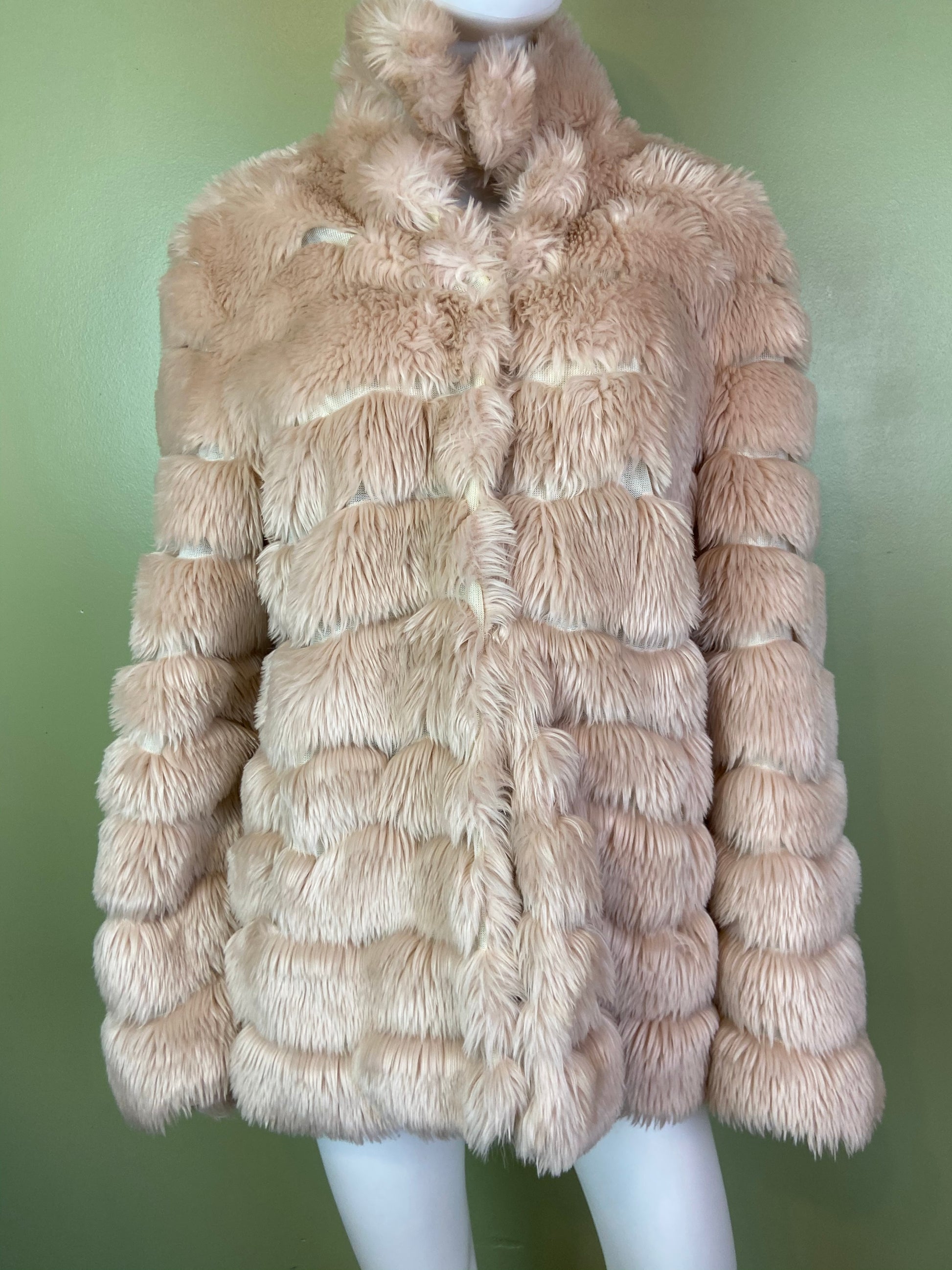 INC Blush Beige Faux Fur Coat ABBY ESSIE Designer & Vintage