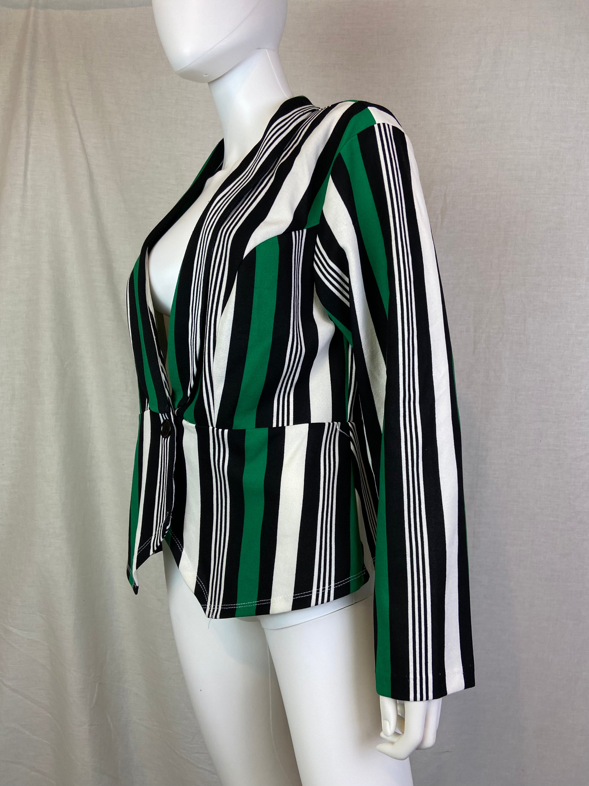 Ashley Stewart White Black Green Striped Blazer Jacket ABBY ESSIE STUDIOS