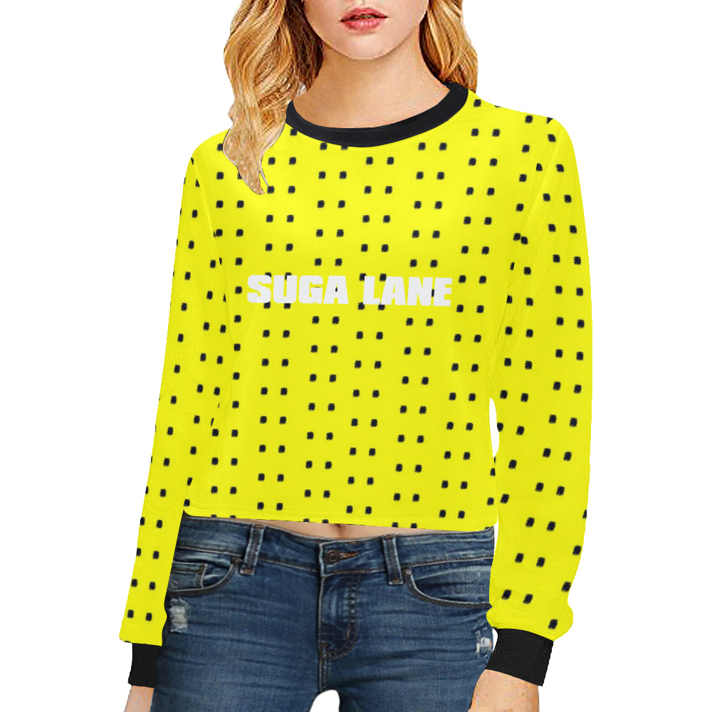 Polka Stripe Cropped Sweatshirt [Yellow]