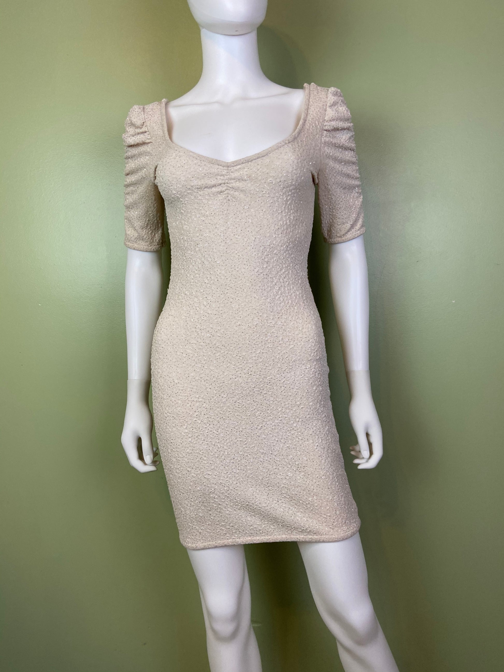 Glittery Beige Textured Stretch Cocktail Dress Abby Essie