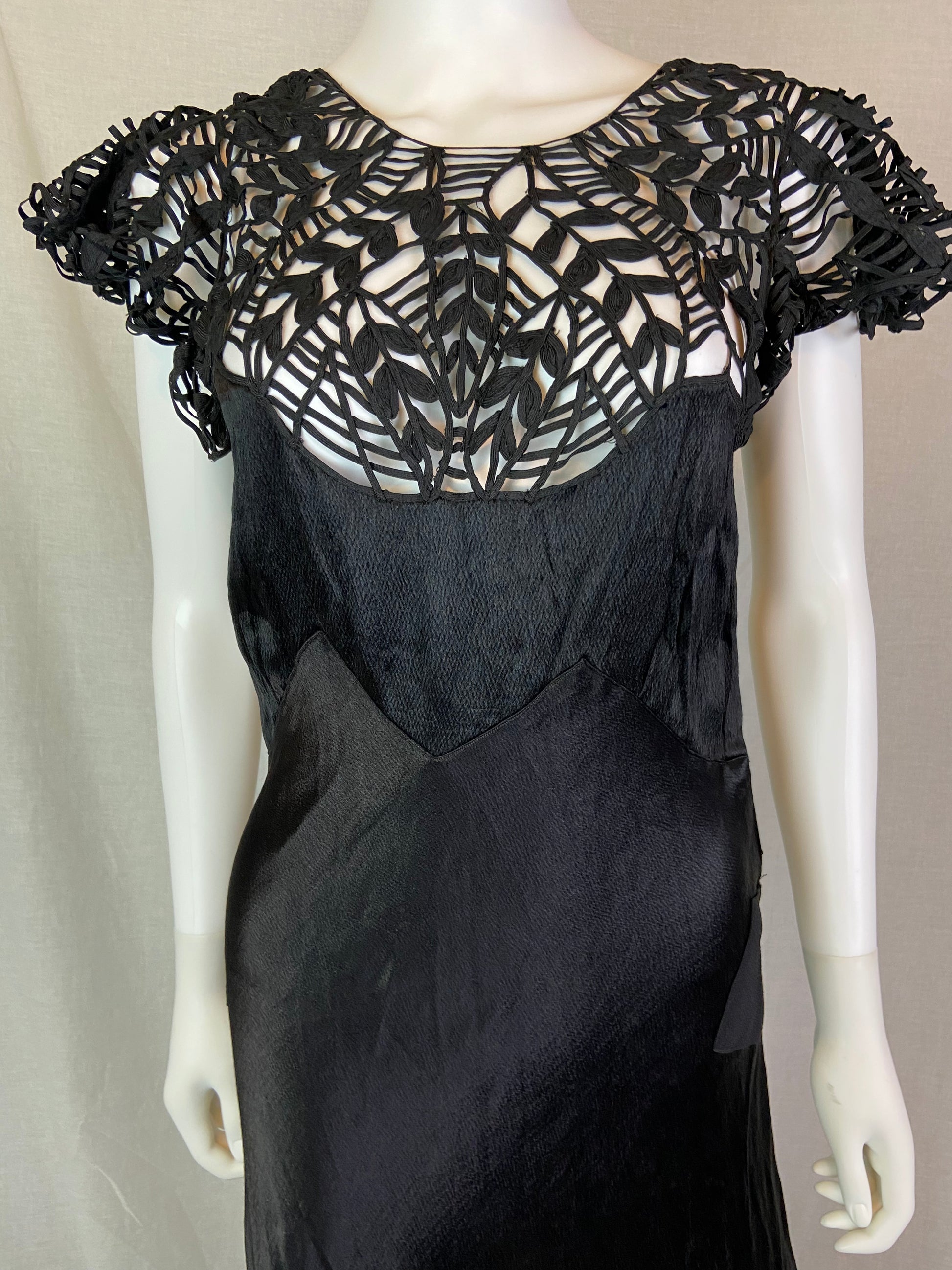 Antique Black Woven Lace Silk Bias Gown ABBY ESSIE STUDIOS