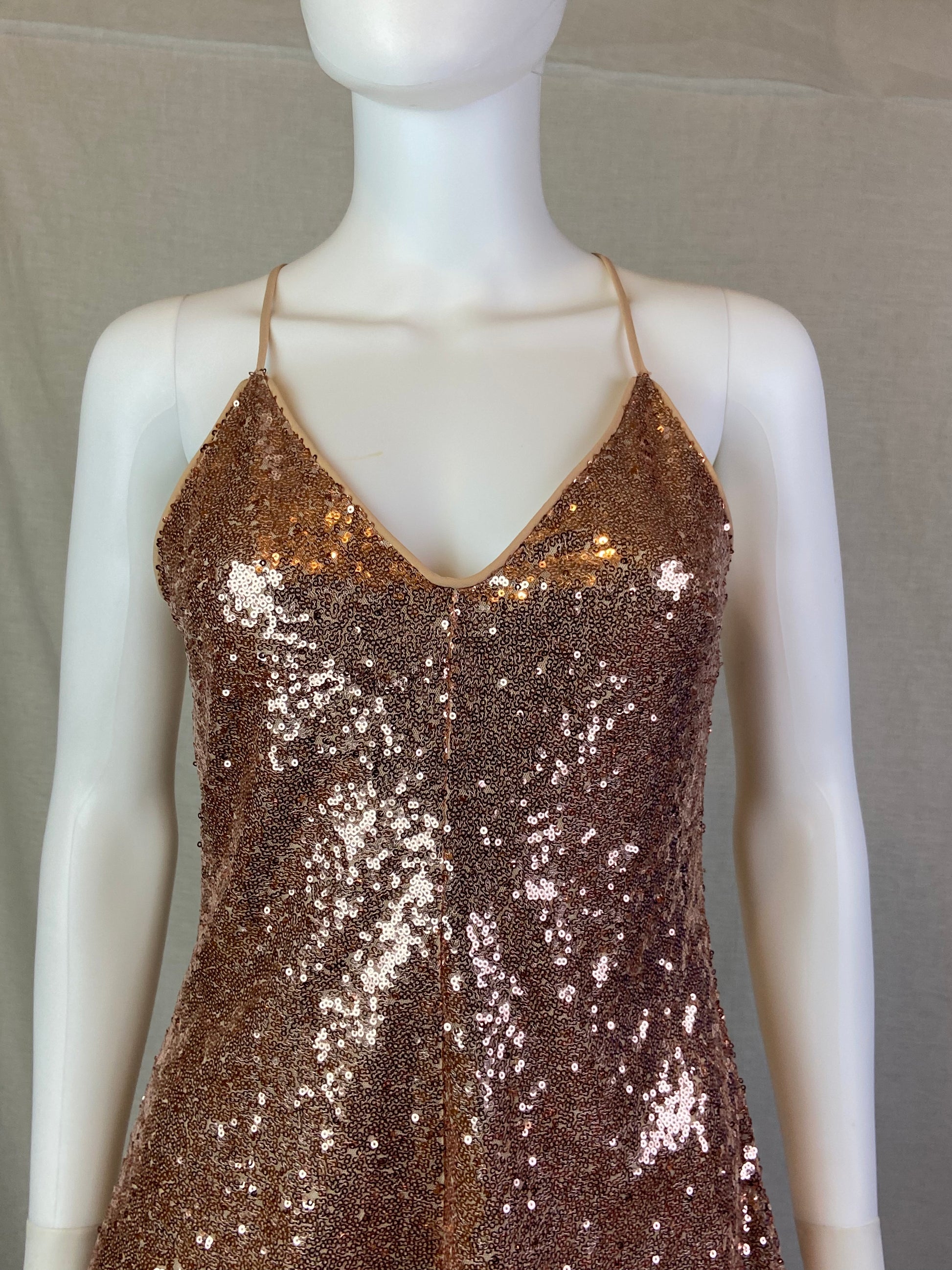 Forever 21 Champagne Gold Sequin Cocktail Shorts Romper ABBY ESSIE STUDIOS