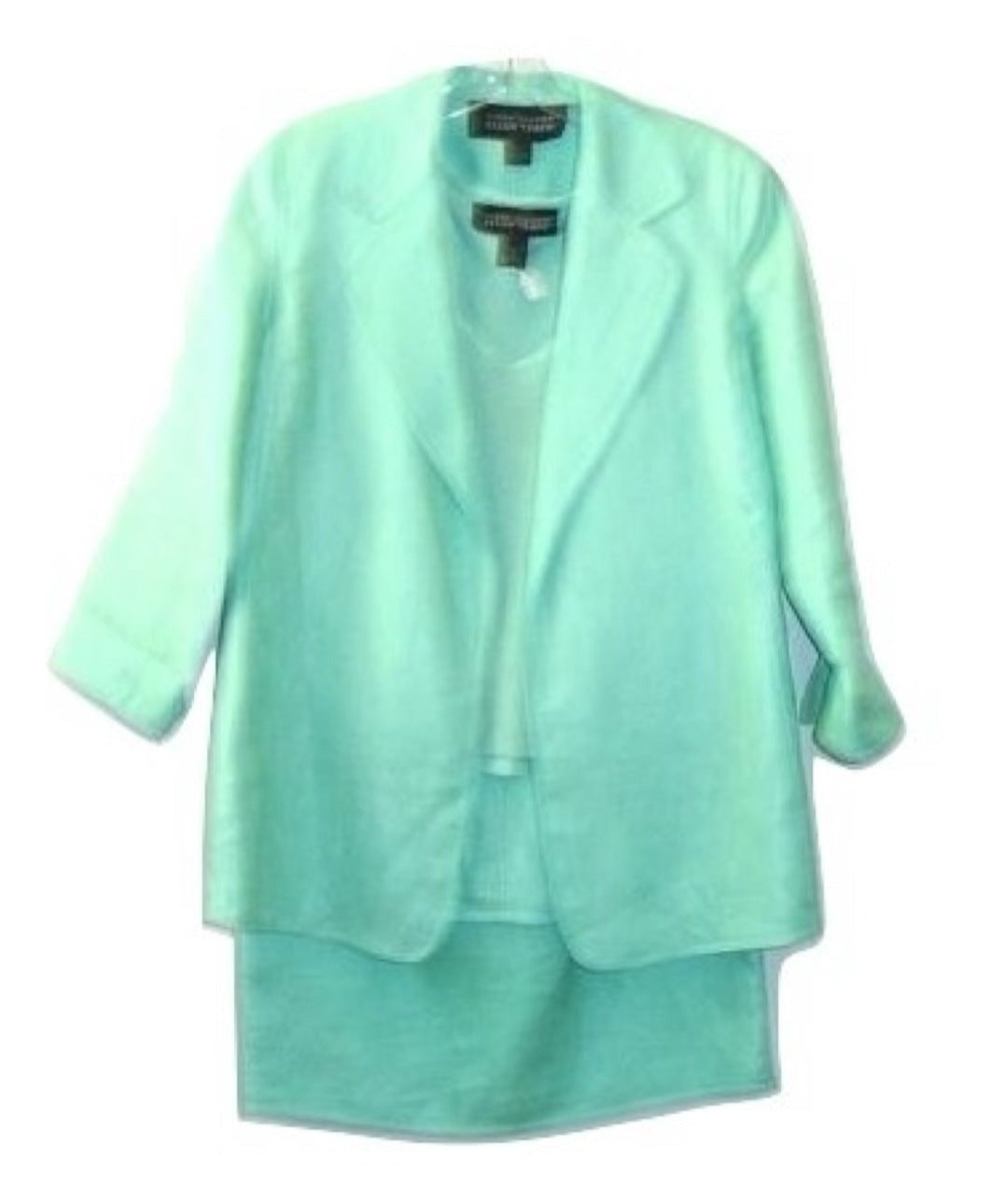 Linda Allard Ellen Tracy 3 Pc Green Linen Skirt Suit Petite