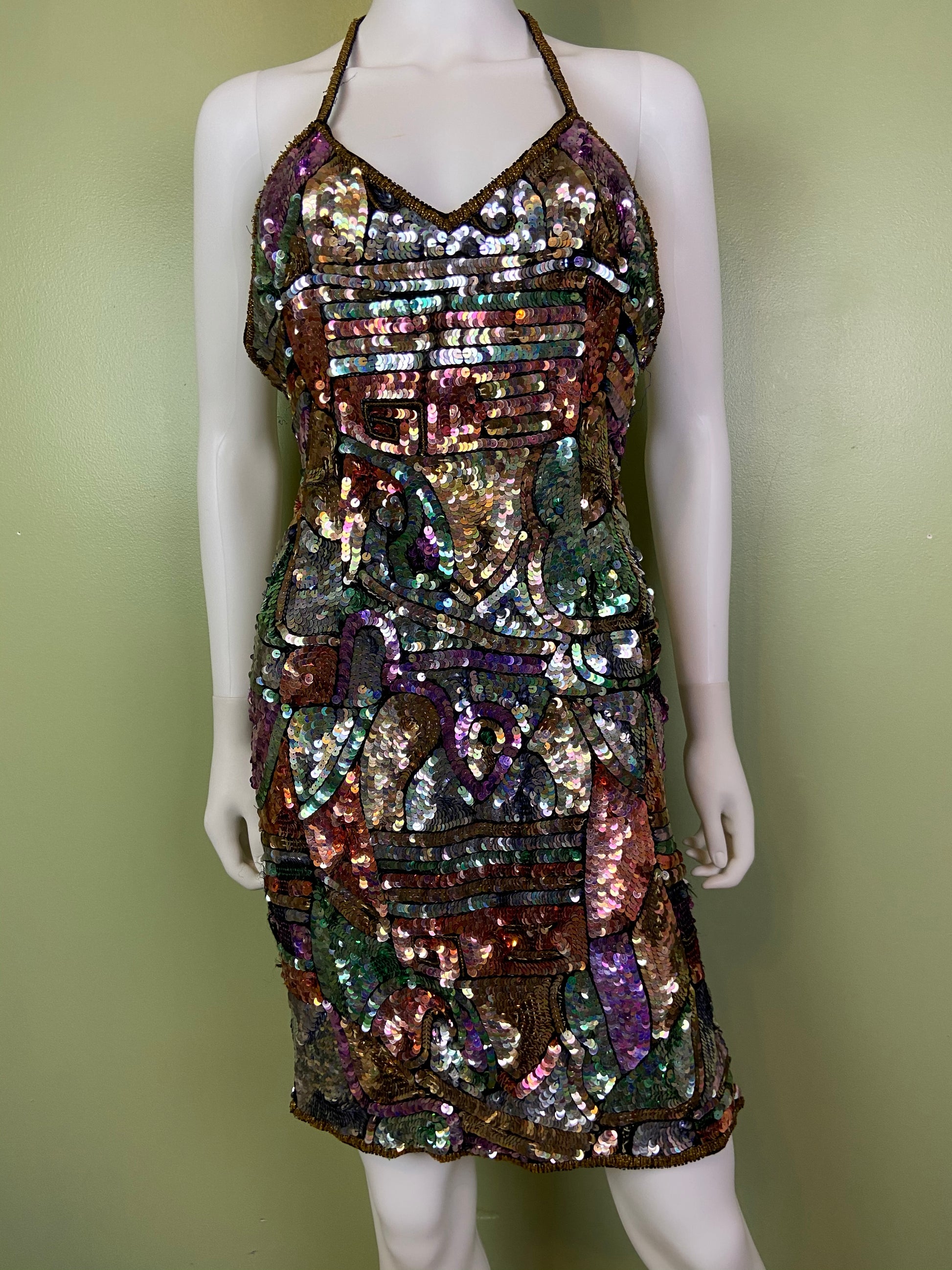 Vintage Fantasy Lisa Kane Sequin Silk Disco Cocktail Dress ABBY ESSIE Designer & Vintage