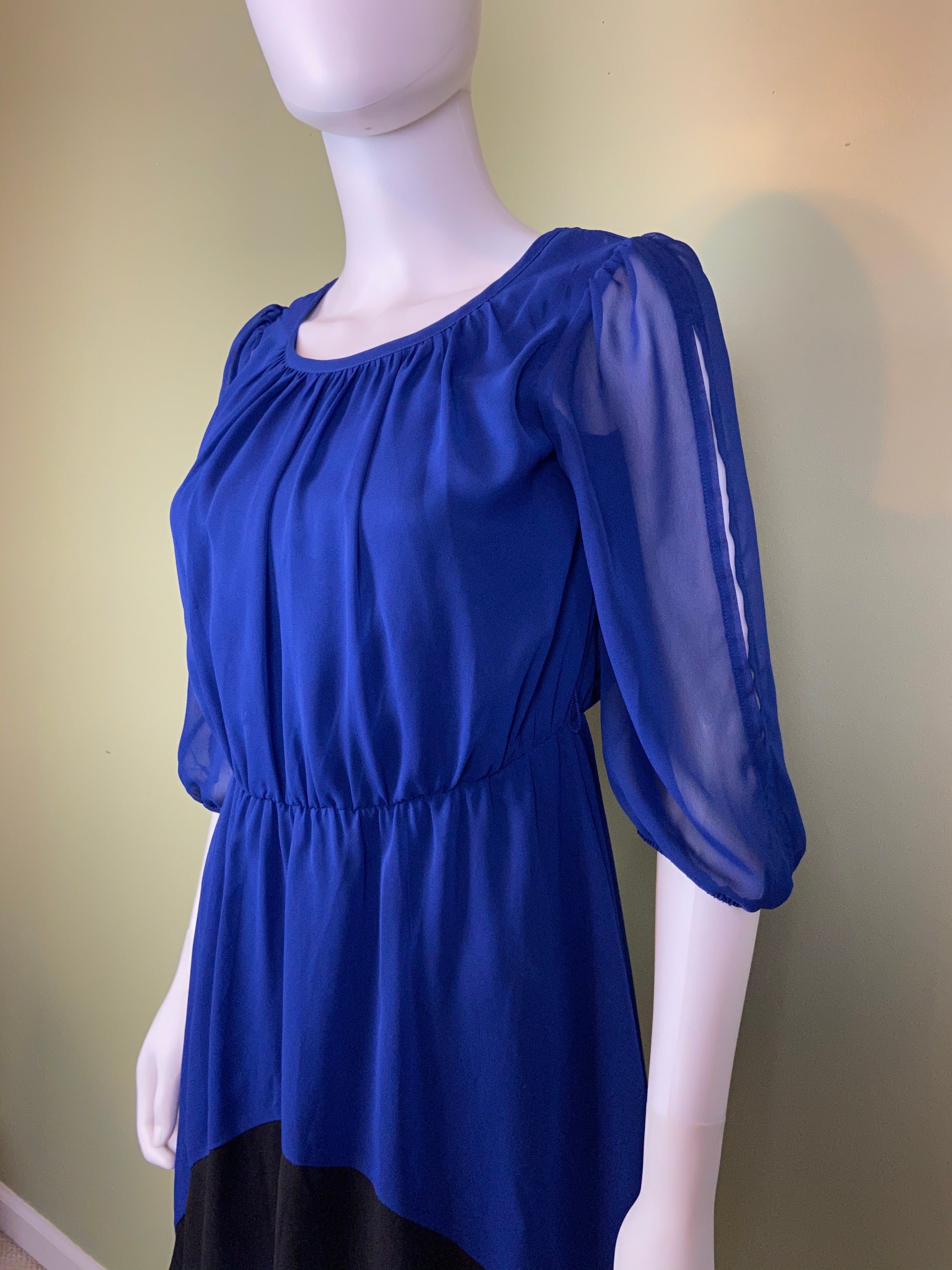 Mod Blue Silky Layered Black & White Dress Abby Essie