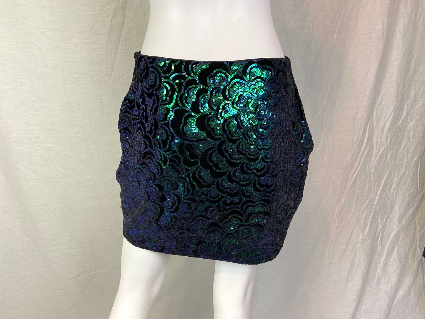 Green Black Mermaid Sequin Mini Skirt M