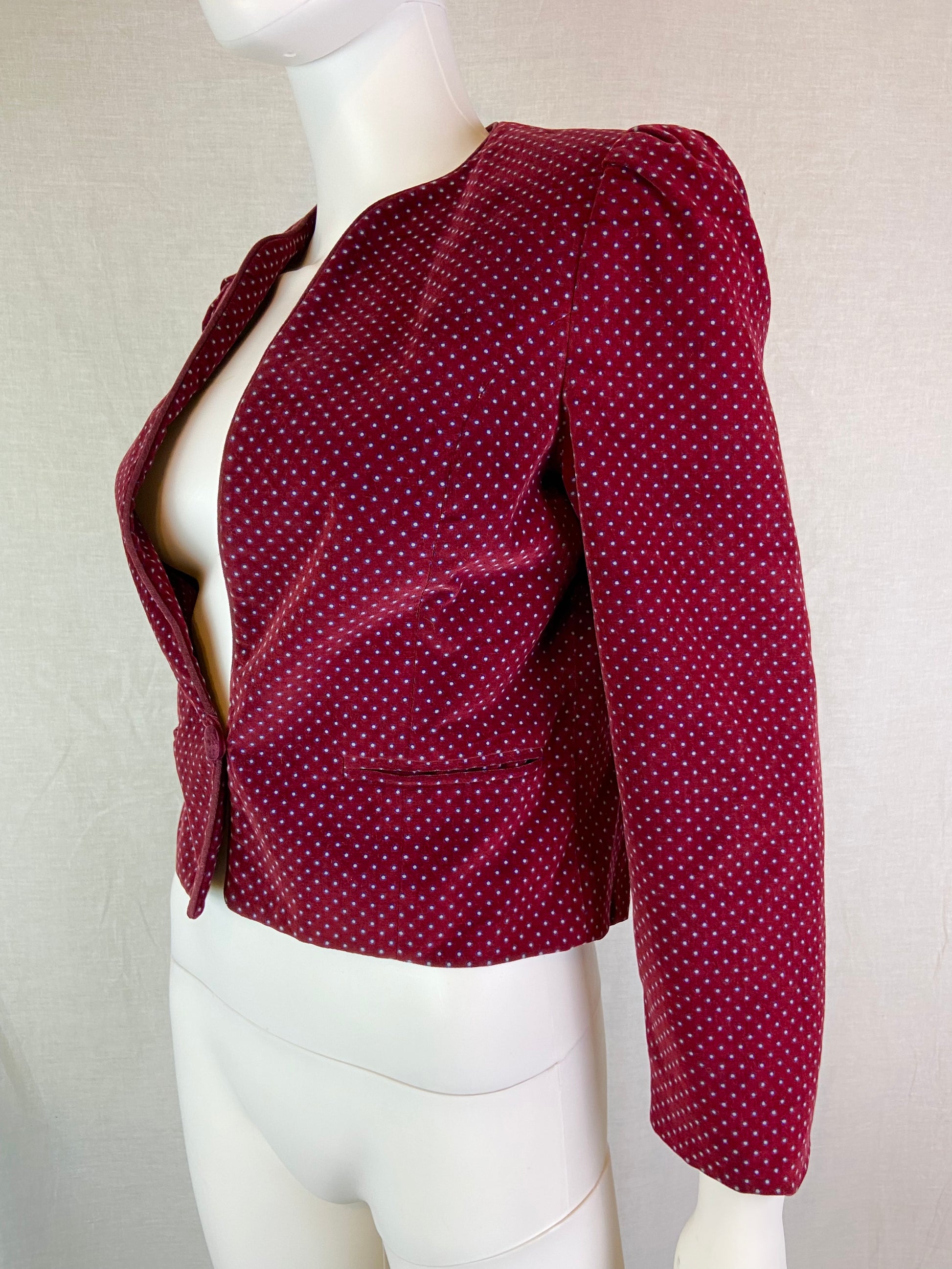 Vind De Casa Burgundy Red Velvet Polka Dot Jacket ABBY ESSIE STUDIOS