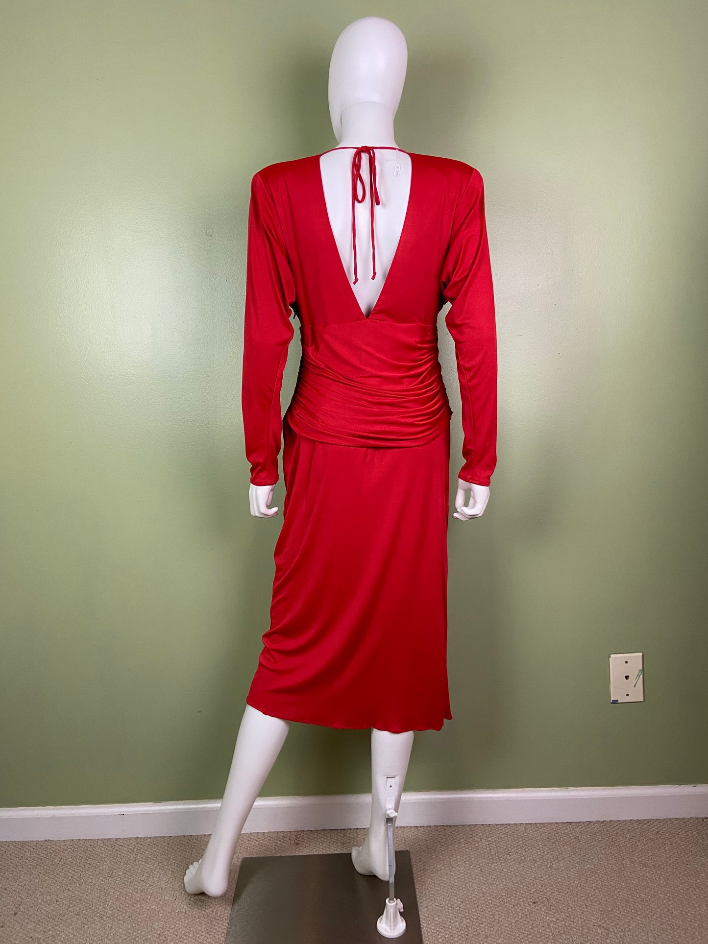 Vintage Bright Beaded Red Ruche Drape Dress Abby Essie