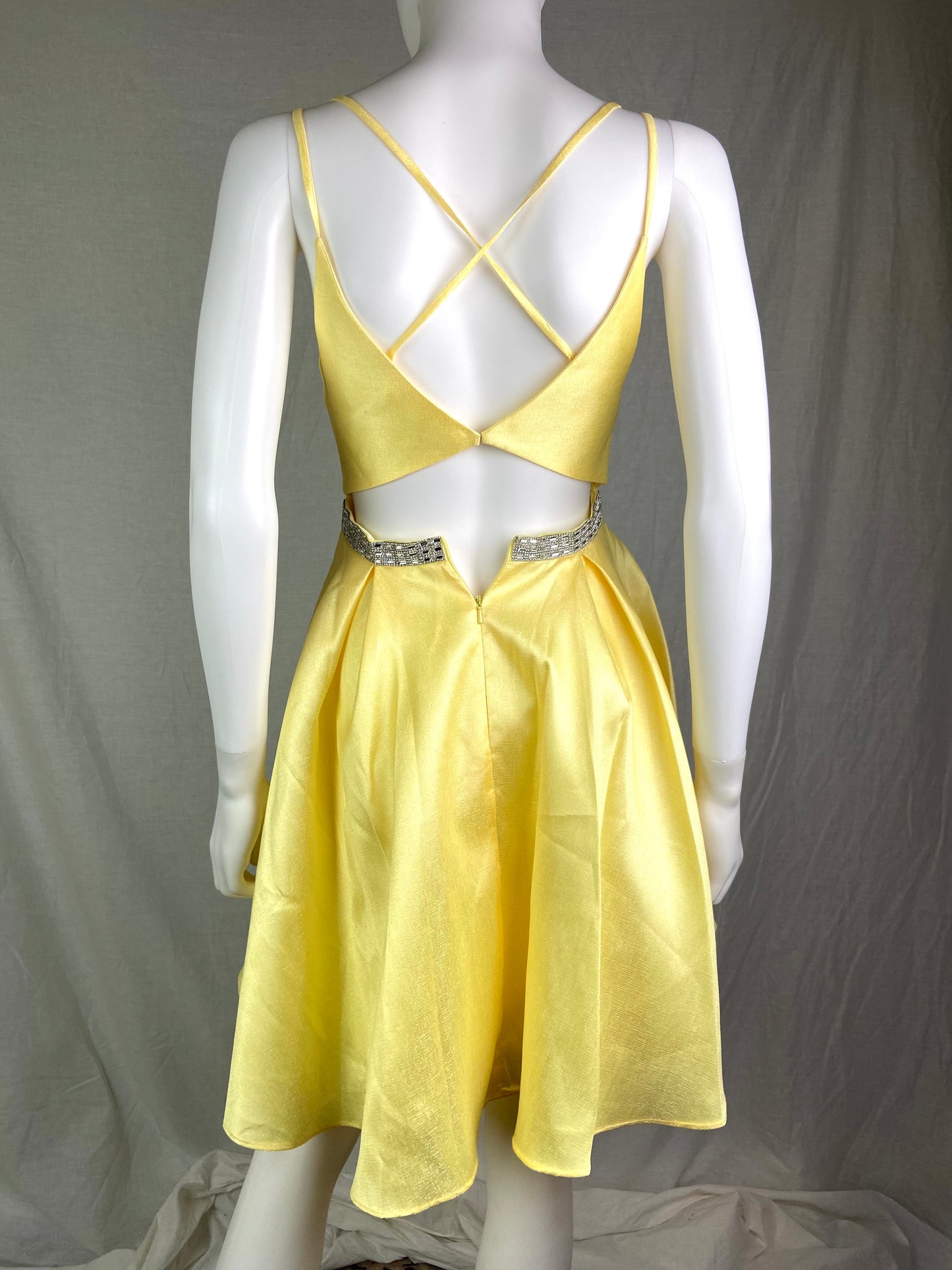 Vtg Promgirl Yellow Glitter Rhinestone Cocktail Dress