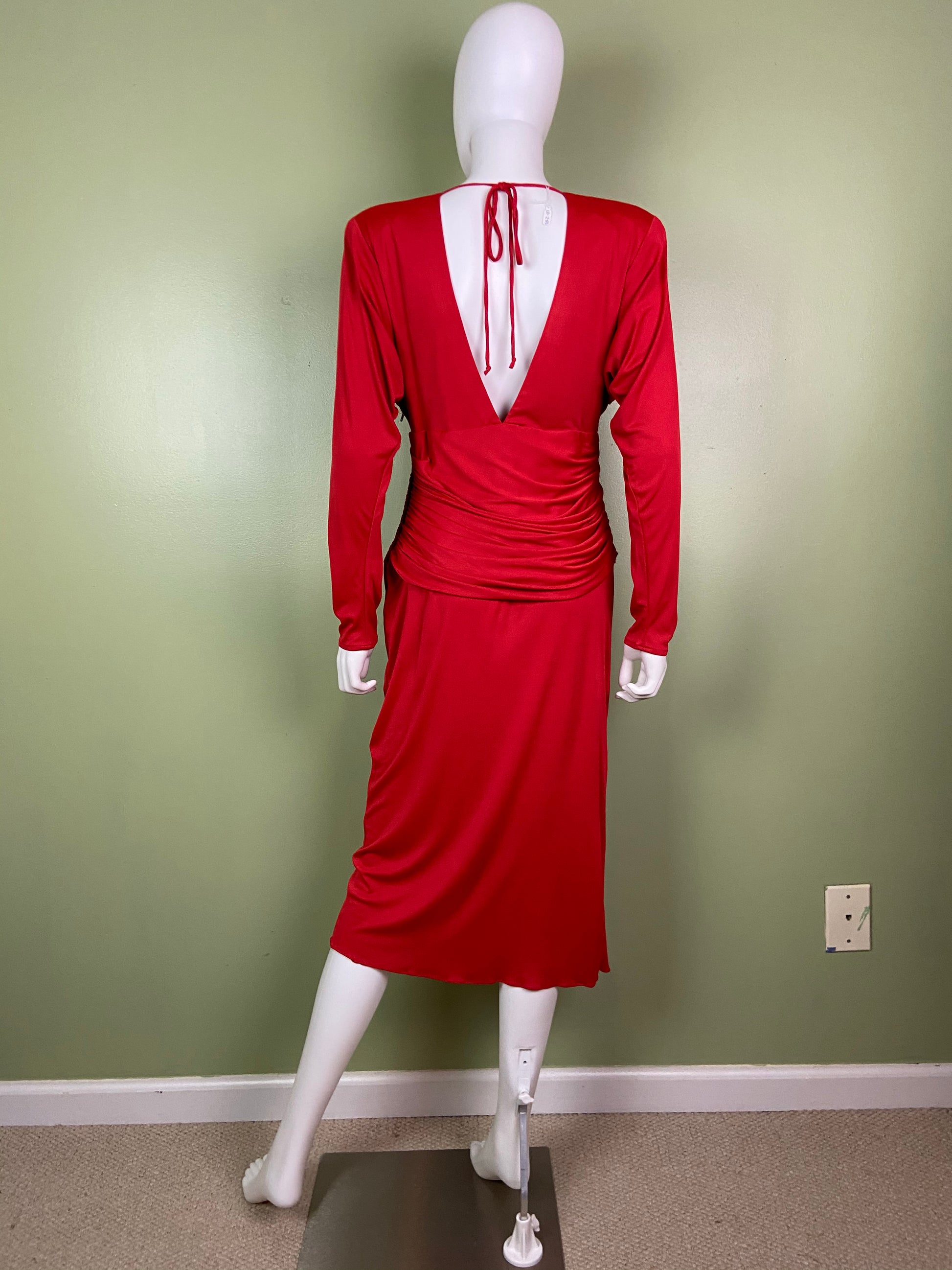 Vintage Bright Beaded Red Ruche Drape Dress Abby Essie