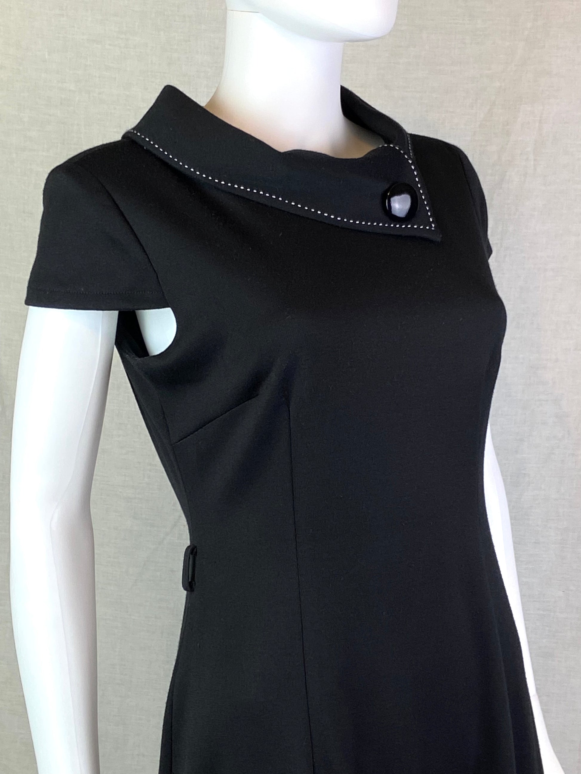 London Times Black Retro 60s Style Wool Sheath Dress ABBY ESSIE STUDIOS