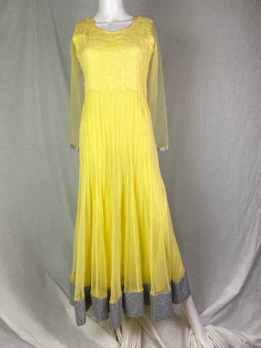 Indian Yellow Lace Sheer Pleated Dress ABBY ESSIE STUDIOS