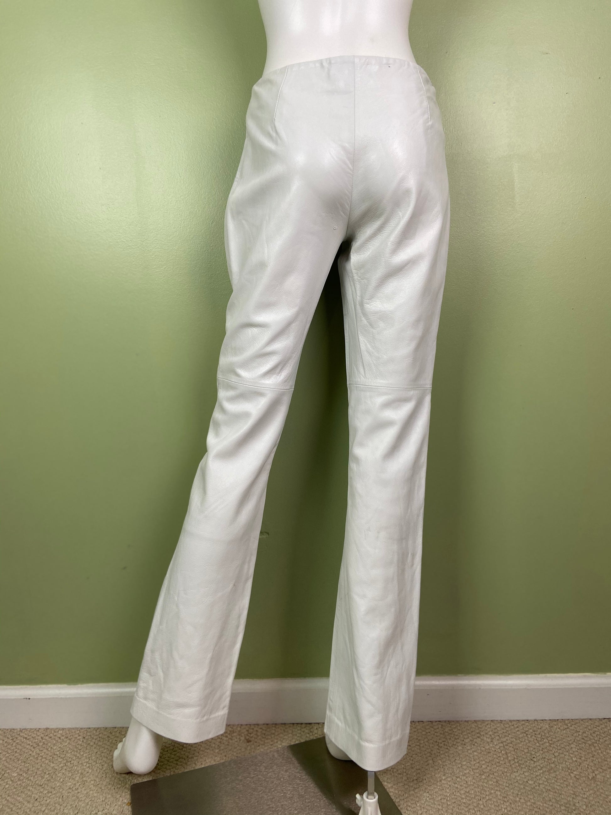 Vintage White Lambskin Leather Pink Graphic Print Pants Abby Essie
