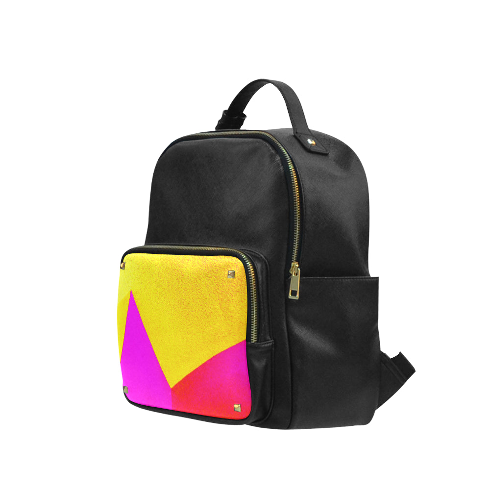 Yellow Abstract Coed Leather Backpack e-joyer