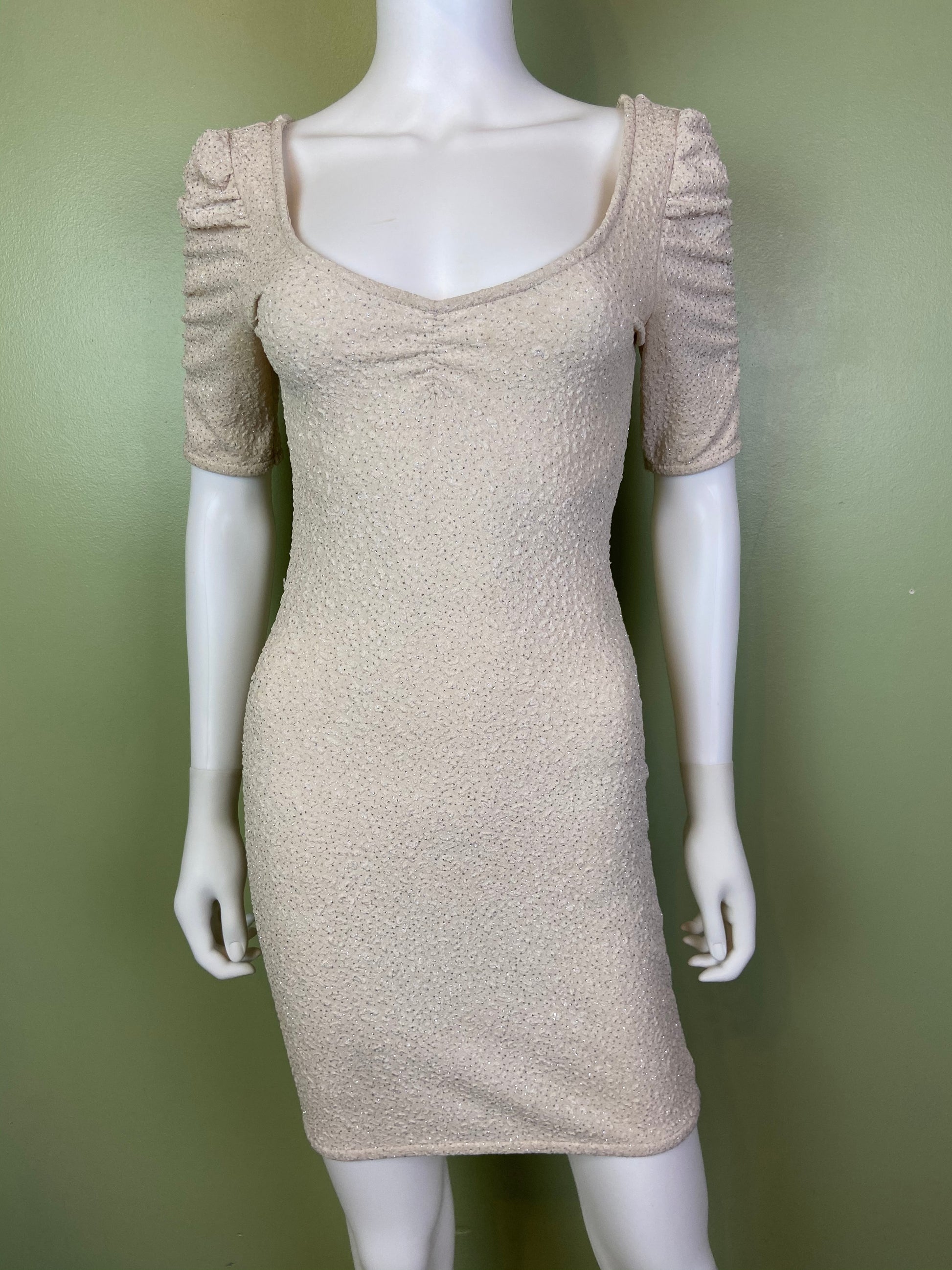 Glittery Beige Textured Stretch Cocktail Dress Abby Essie