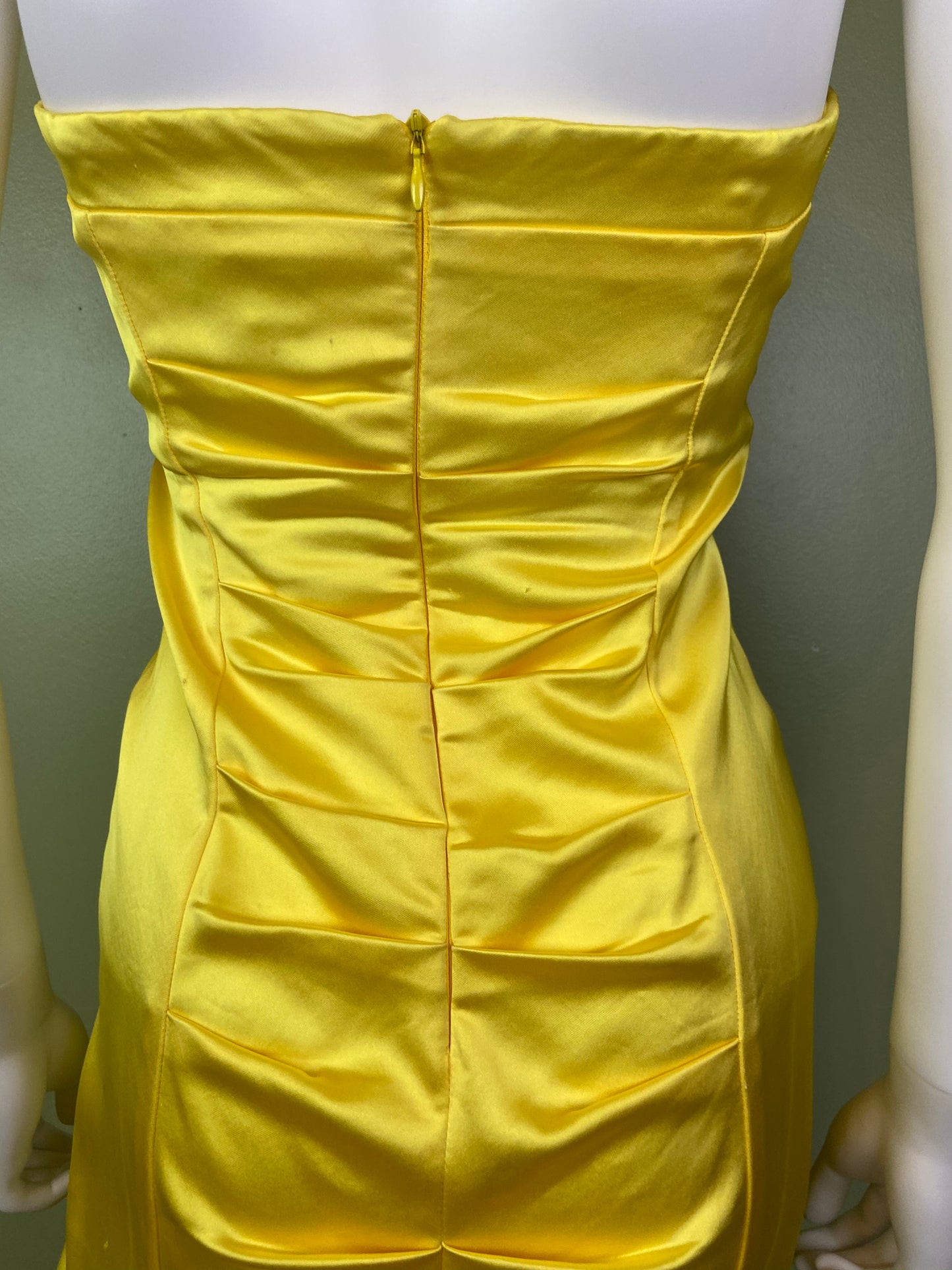 Cache Yellow Stretch Satin Ruche Corset Dress Abby Essie