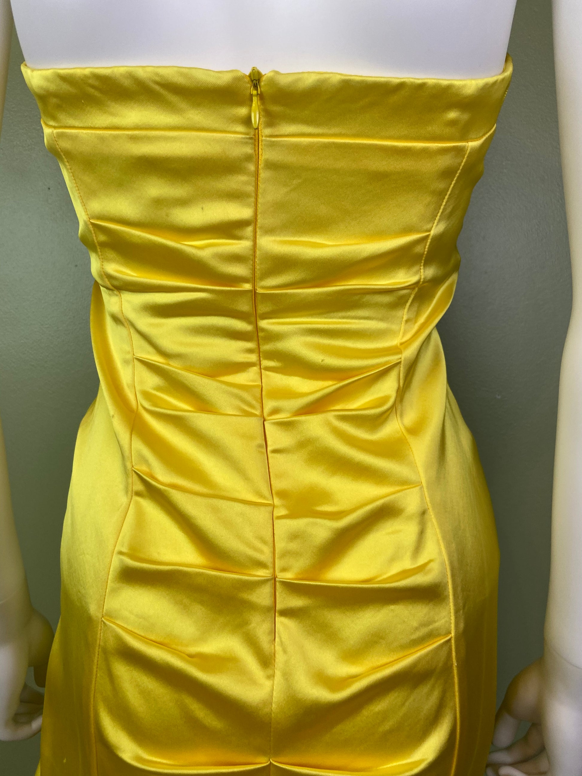 Cache Yellow Stretch Satin Ruche Corset Dress Abby Essie