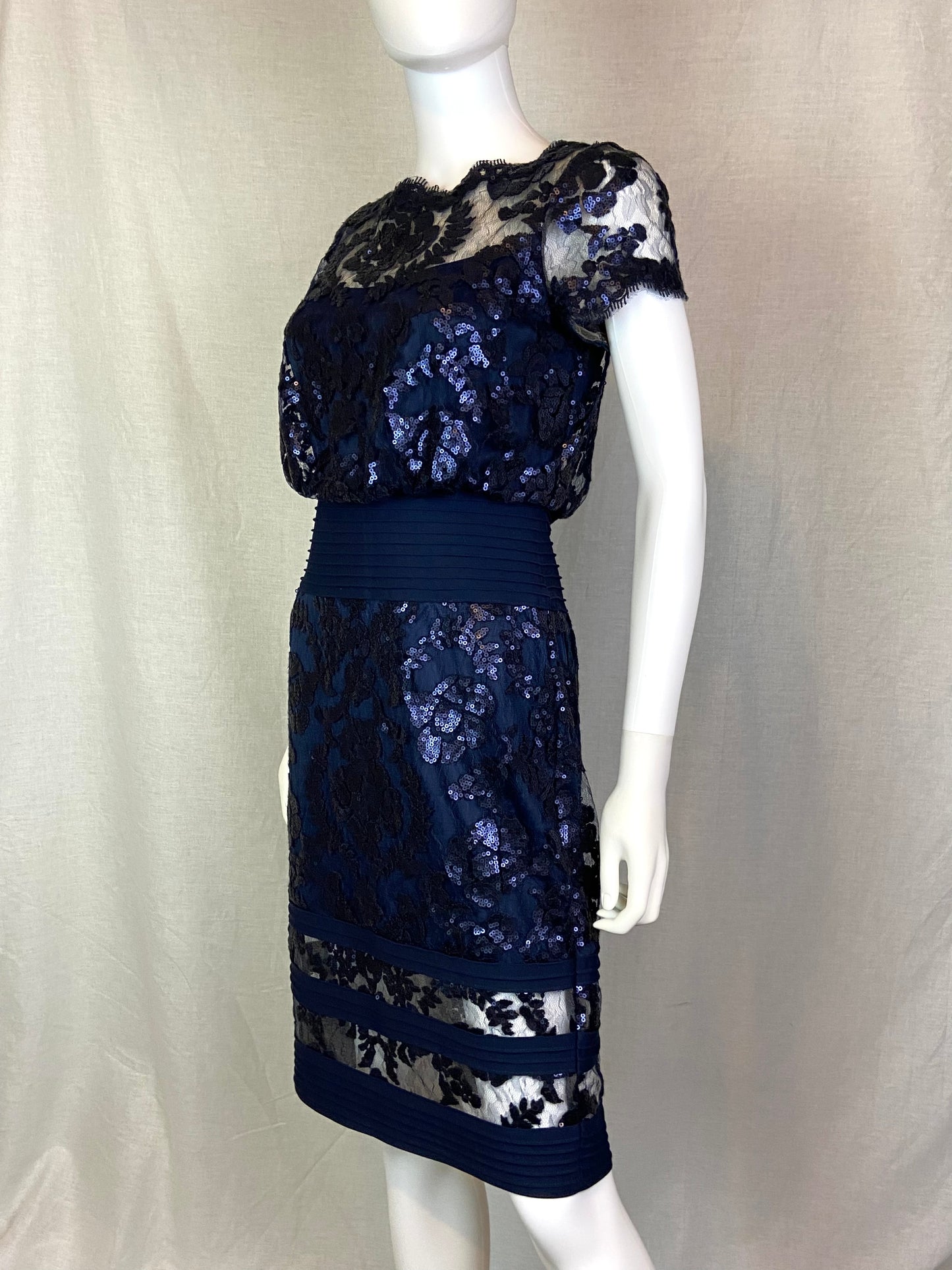 TADASHI SHOJI Navy Blue Sequin Lace Cocktail Dress 4
