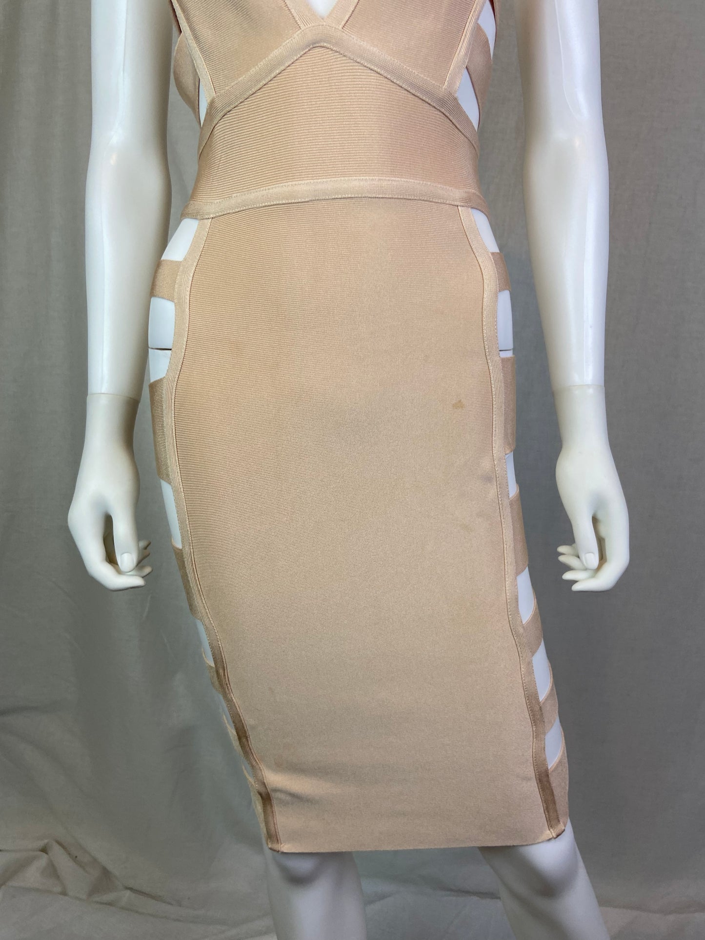 Herve Leger style Beige Plunge Cut Out Bandage Mini Dress ABBY ESSIE STUDIOS