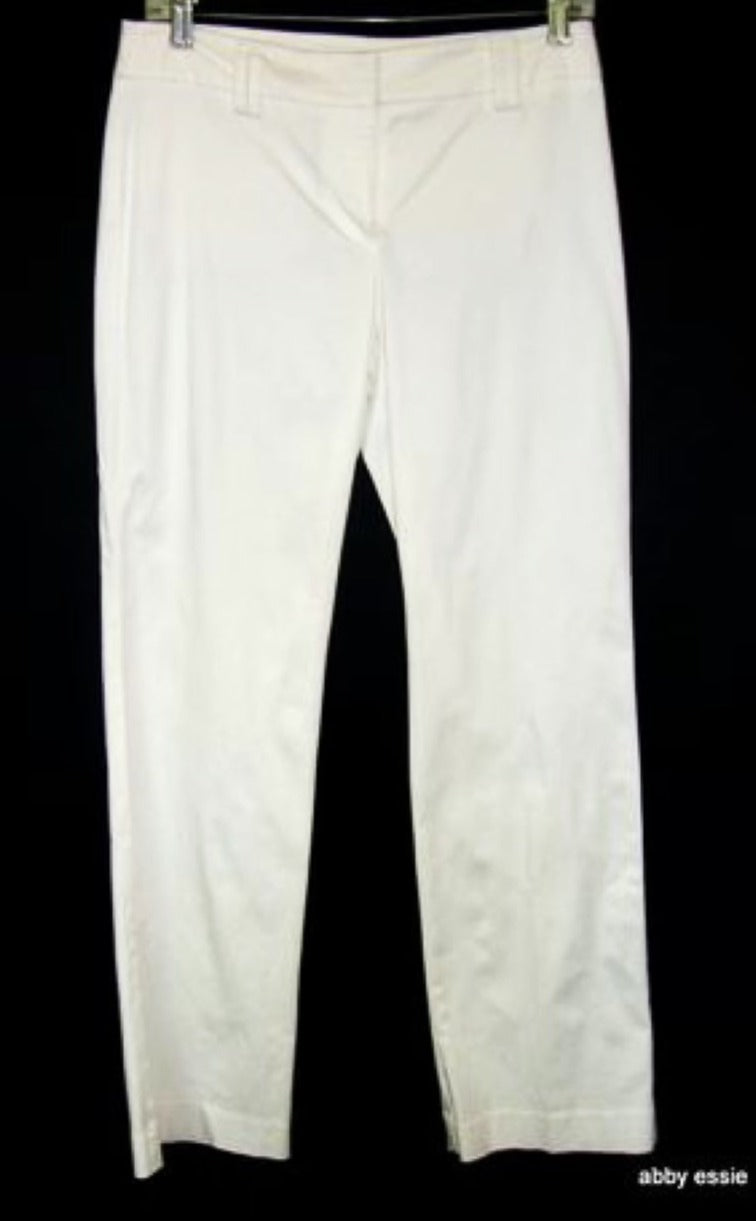 Ann Taylor Loft Petites White Flat Front Stretch Career Cocktail Casual Pants 2p