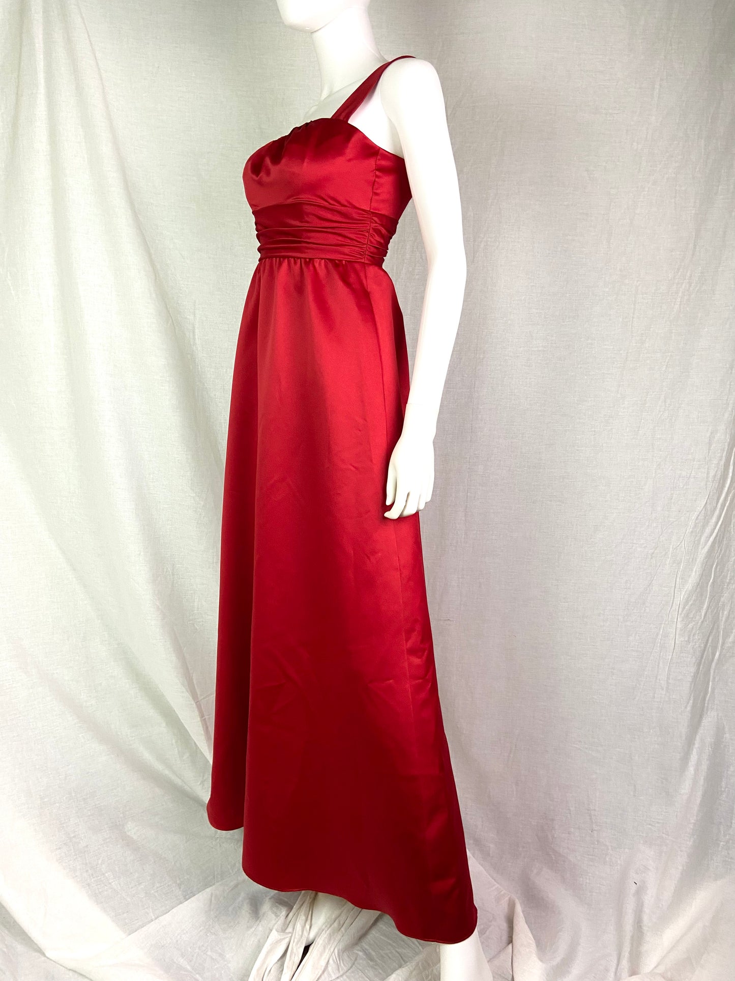 Alfred Angelo Red Satin Empire Waist Gown ABBY ESSIE STUDIOS