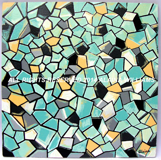 Dimensions II Original Painting Blue Yellow Black White Turquoise Gray by Alaina