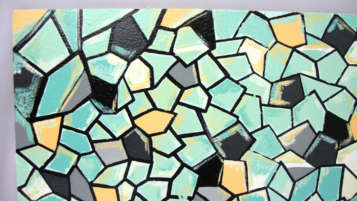Dimensions II Original Painting Blue Yellow Black White Turquoise Gray by Alaina