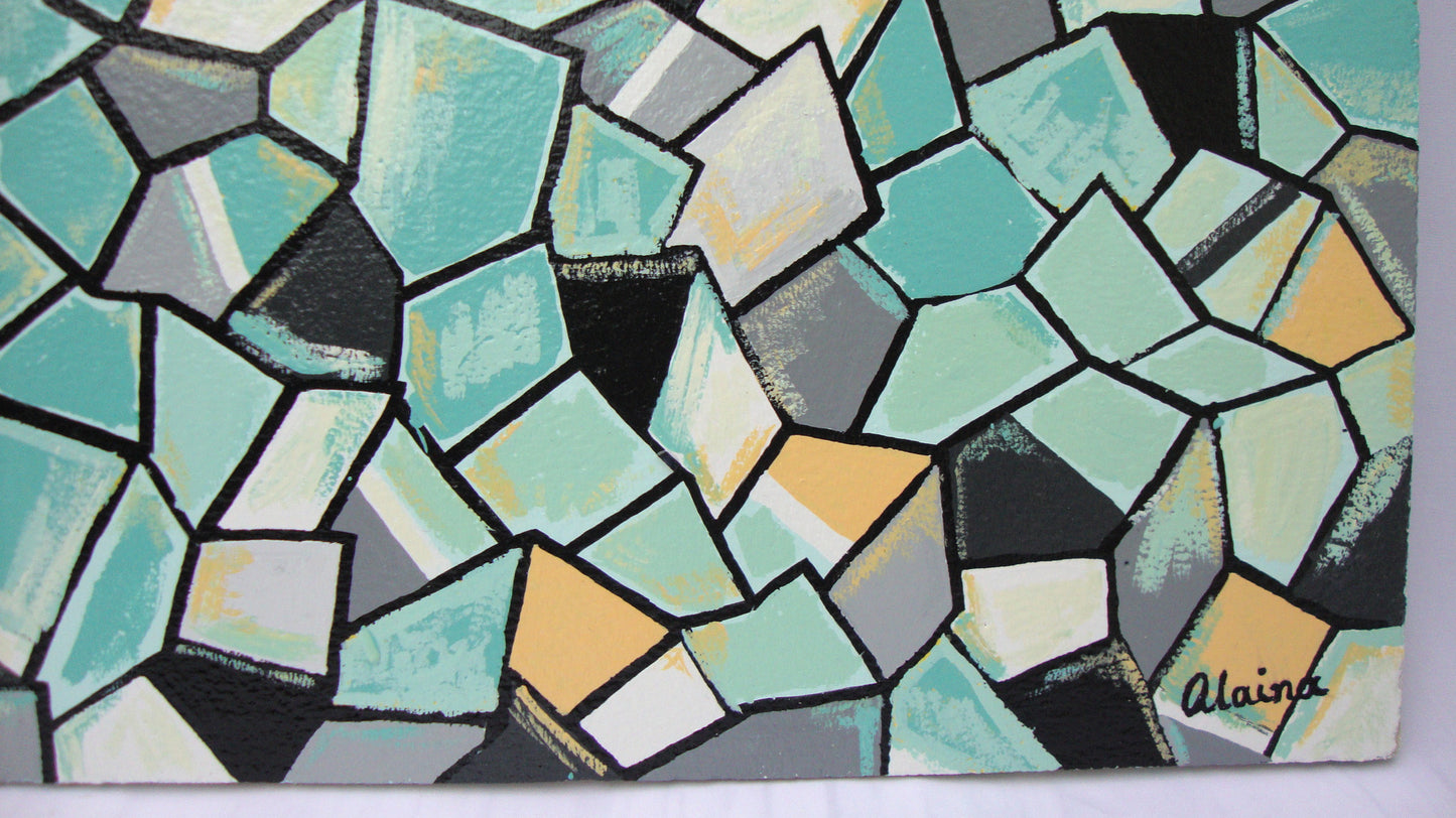 Dimensions II Original Painting Blue Yellow Black White Turquoise Gray by Alaina