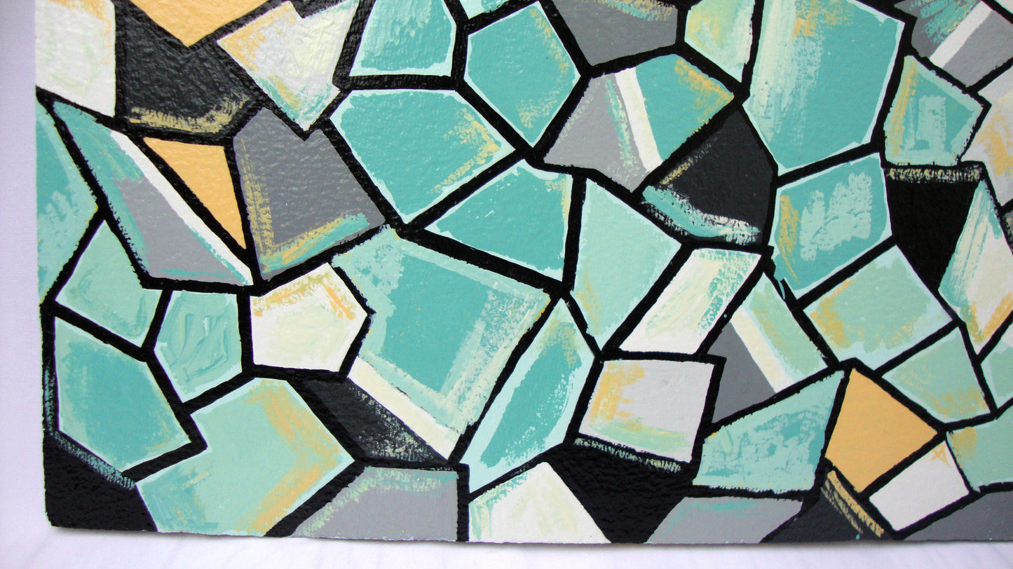 Dimensions II Original Painting Blue Yellow Black White Turquoise Gray by Alaina