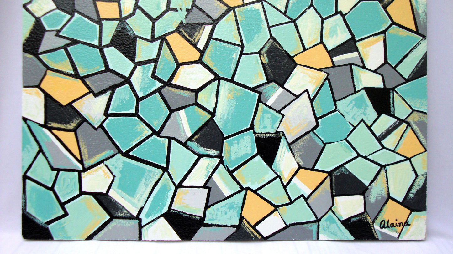 Dimensions II Original Painting Blue Yellow Black White Turquoise Gray by Alaina