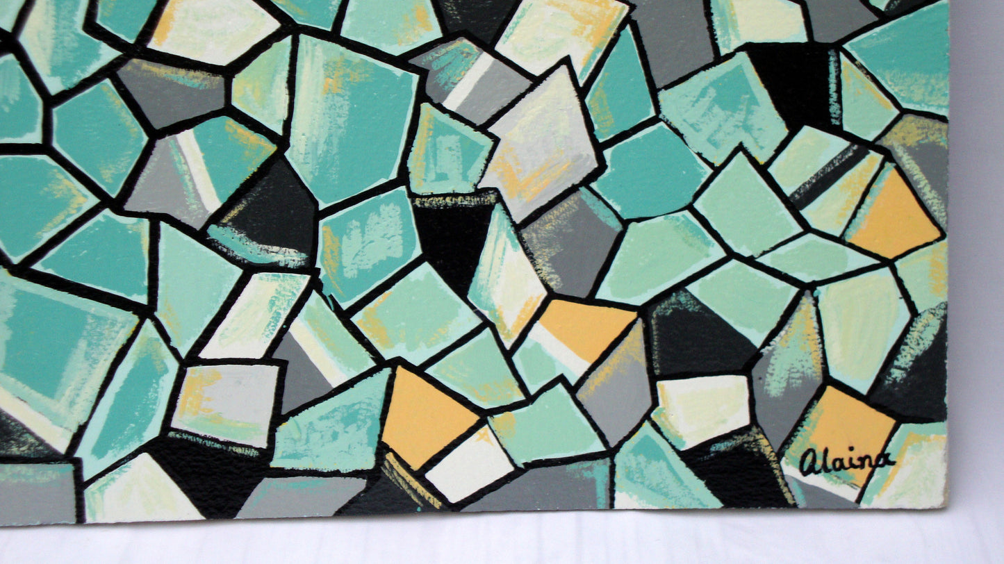 Dimensions II Original Painting Blue Yellow Black White Turquoise Gray by Alaina