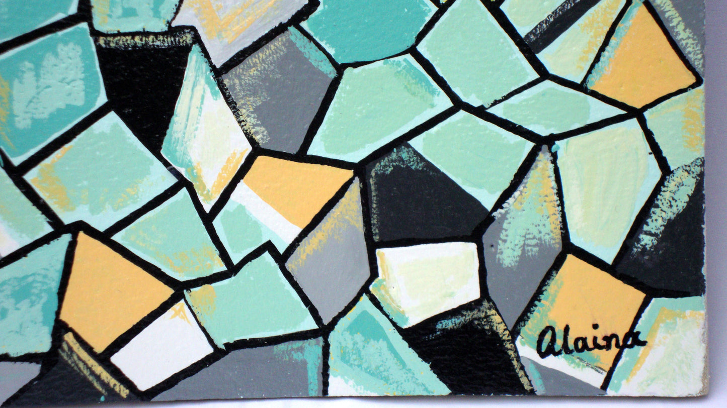 Dimensions II Original Painting Blue Yellow Black White Turquoise Gray by Alaina