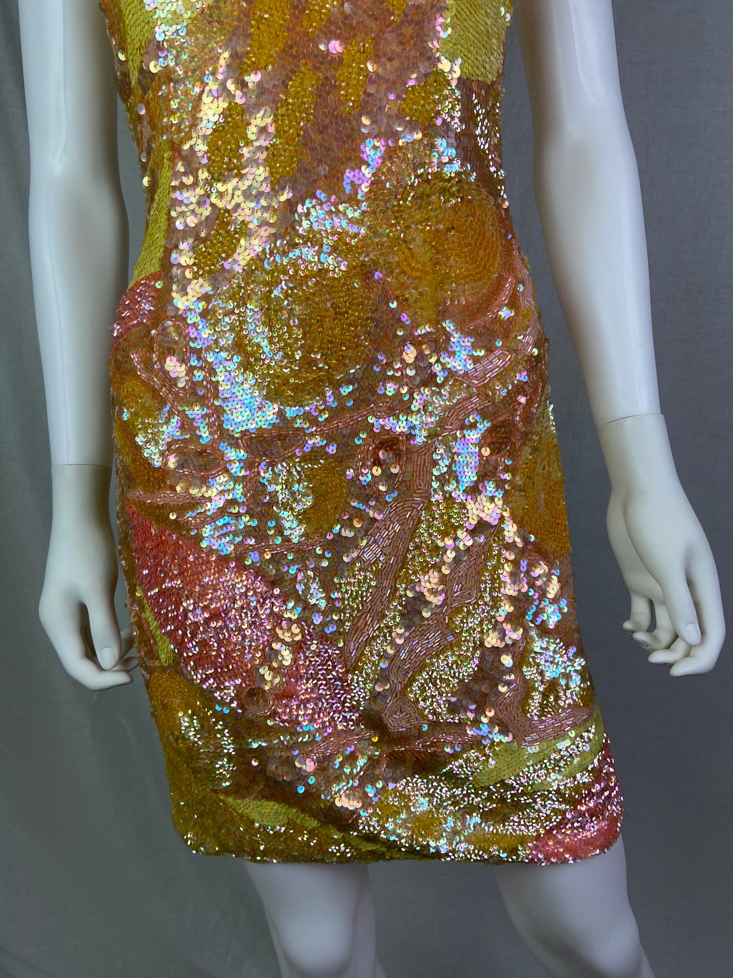 Vintage Niteline Pink Pastel Sequin Silk Cocktail Dress