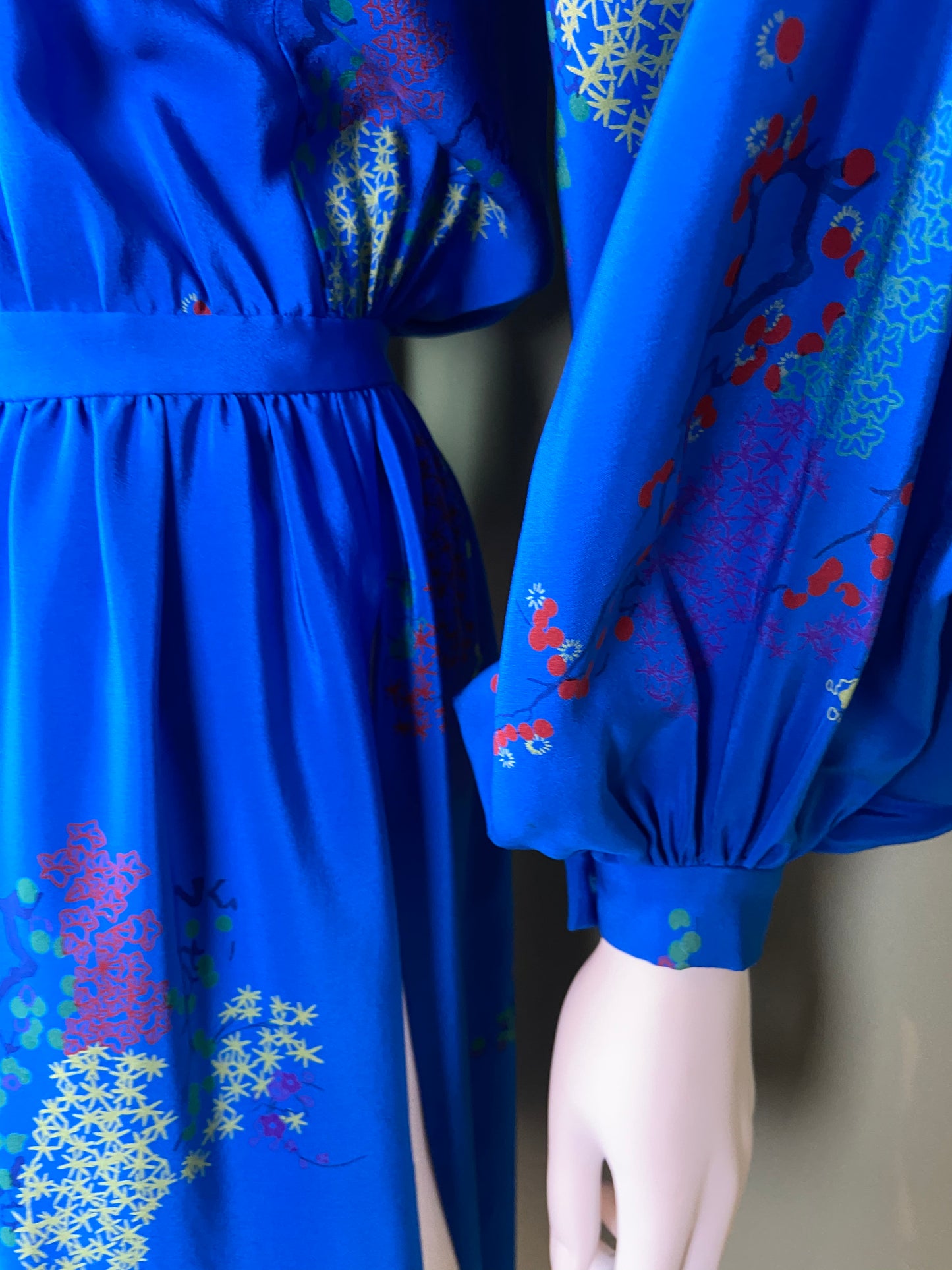 LANVIN Vintage Floral Royal Blue Silk Dress with Skirt