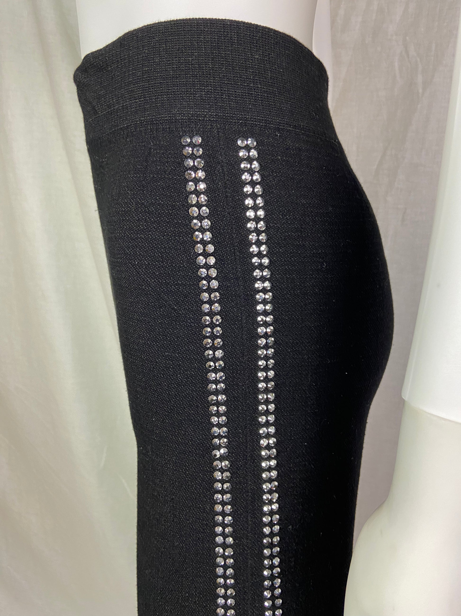 Black Sequin Rhinestone Knit Stretch Leggings ABBY ESSIE STUDIOS