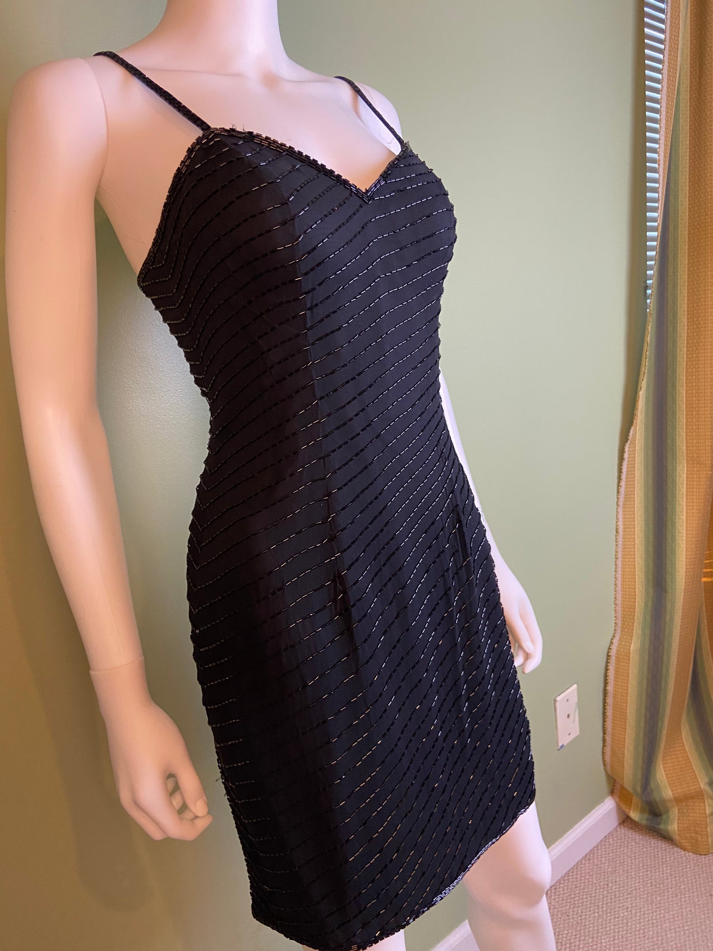 Vintage Black Beaded Sequin Silk Bustier Cocktail Dress Abby Essie