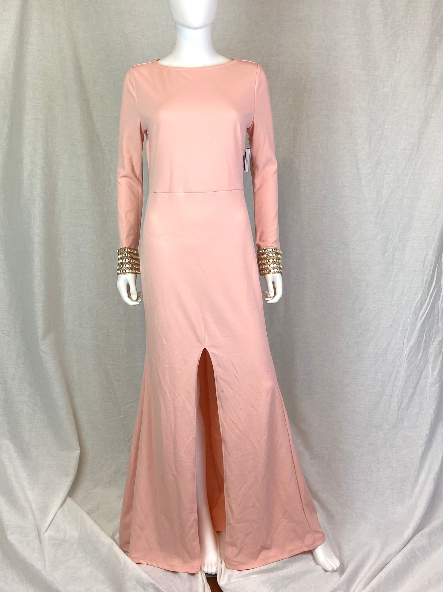 New Windsor Long Pink Beaded Gown Dress ABBY ESSIE STUDIOS