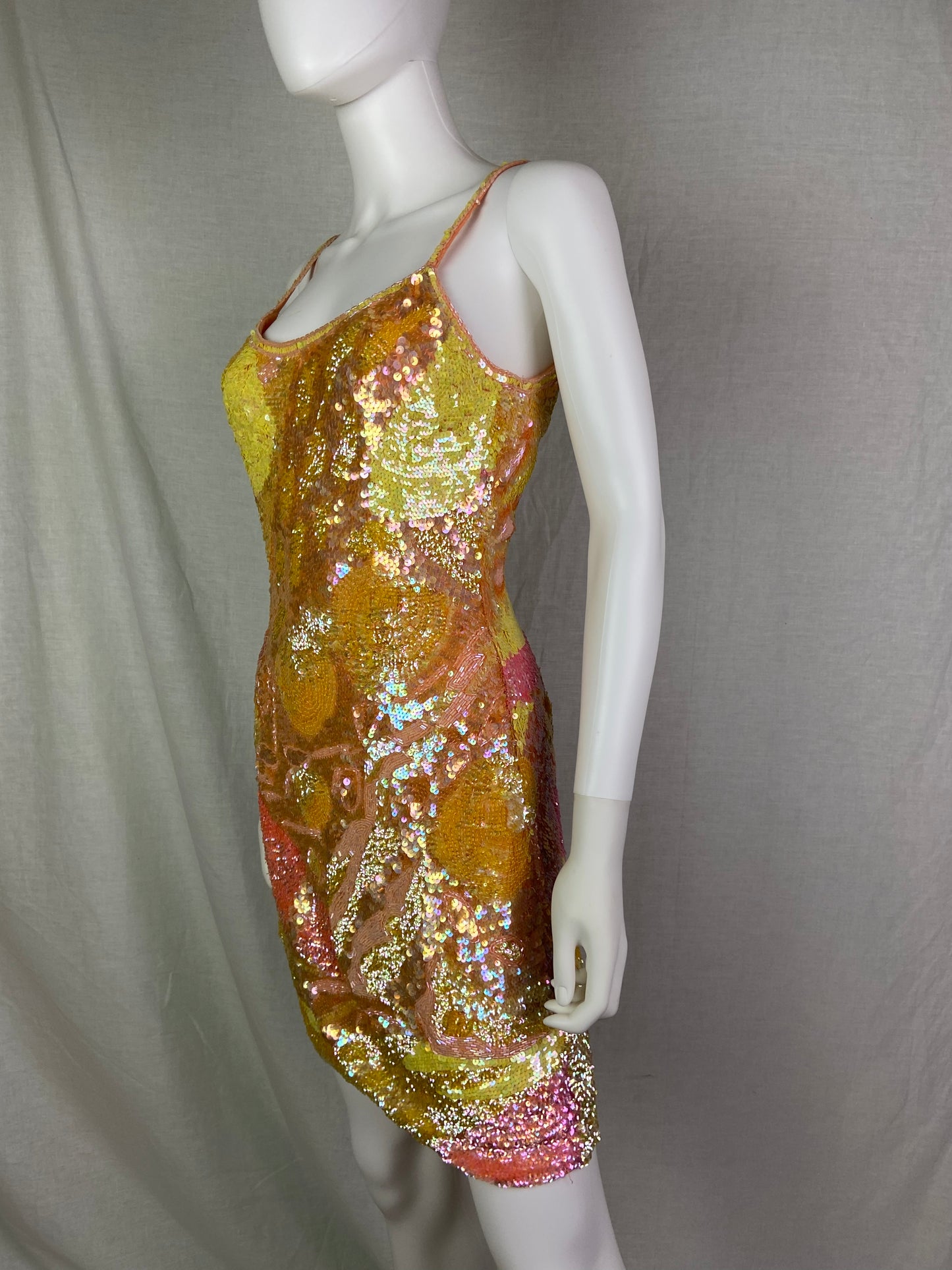 Vintage Niteline Pink Pastel Sequin Silk Cocktail Dress