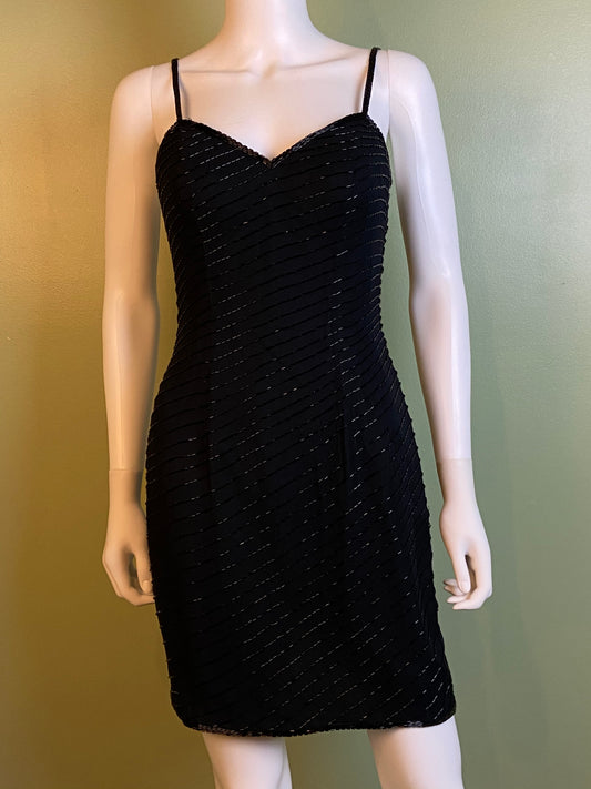 Vintage Black Beaded Sequin Silk Bustier Cocktail Dress Abby Essie