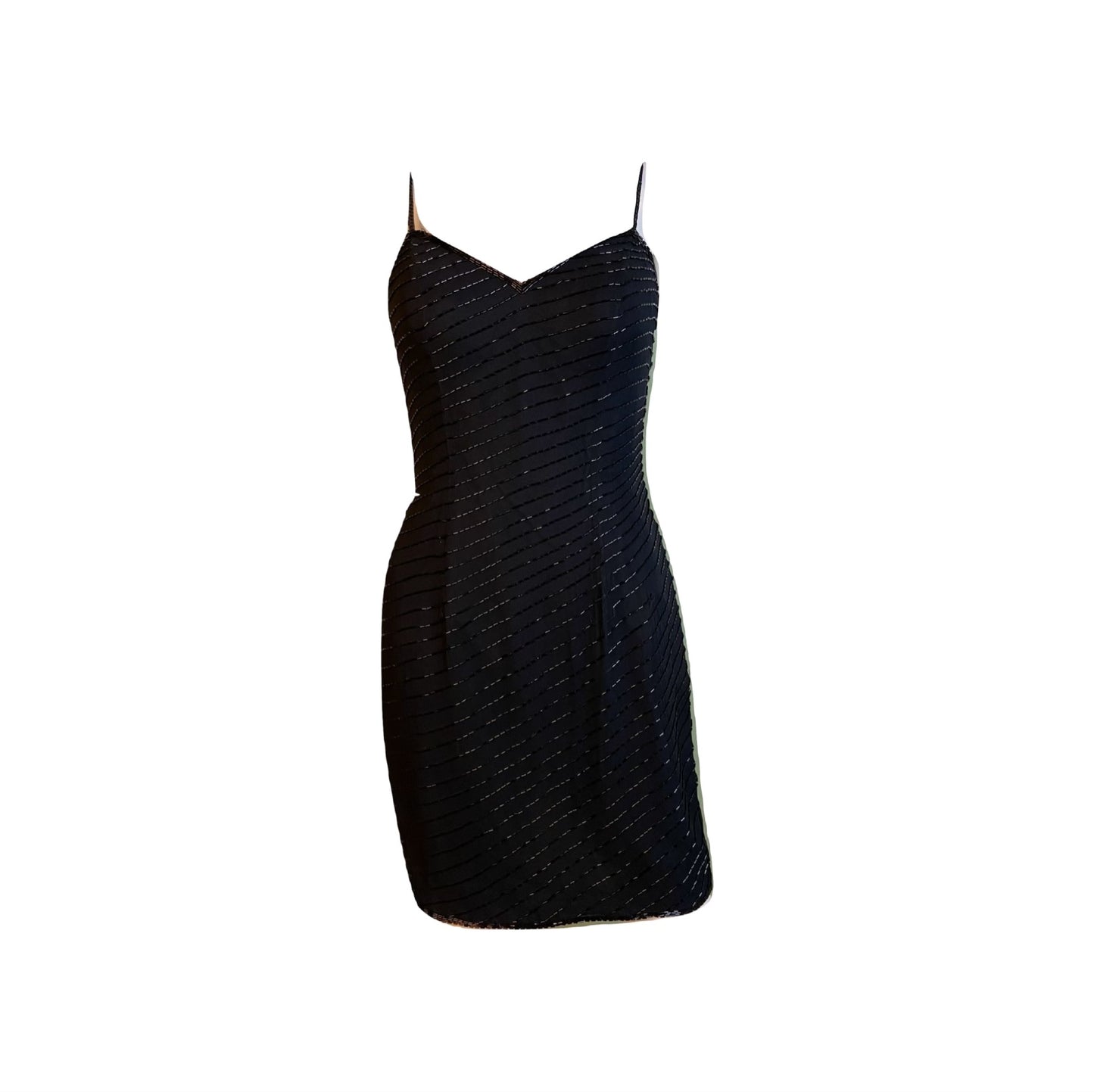 Vintage Black Beaded Sequin Silk Bustier Cocktail Dress Abby Essie