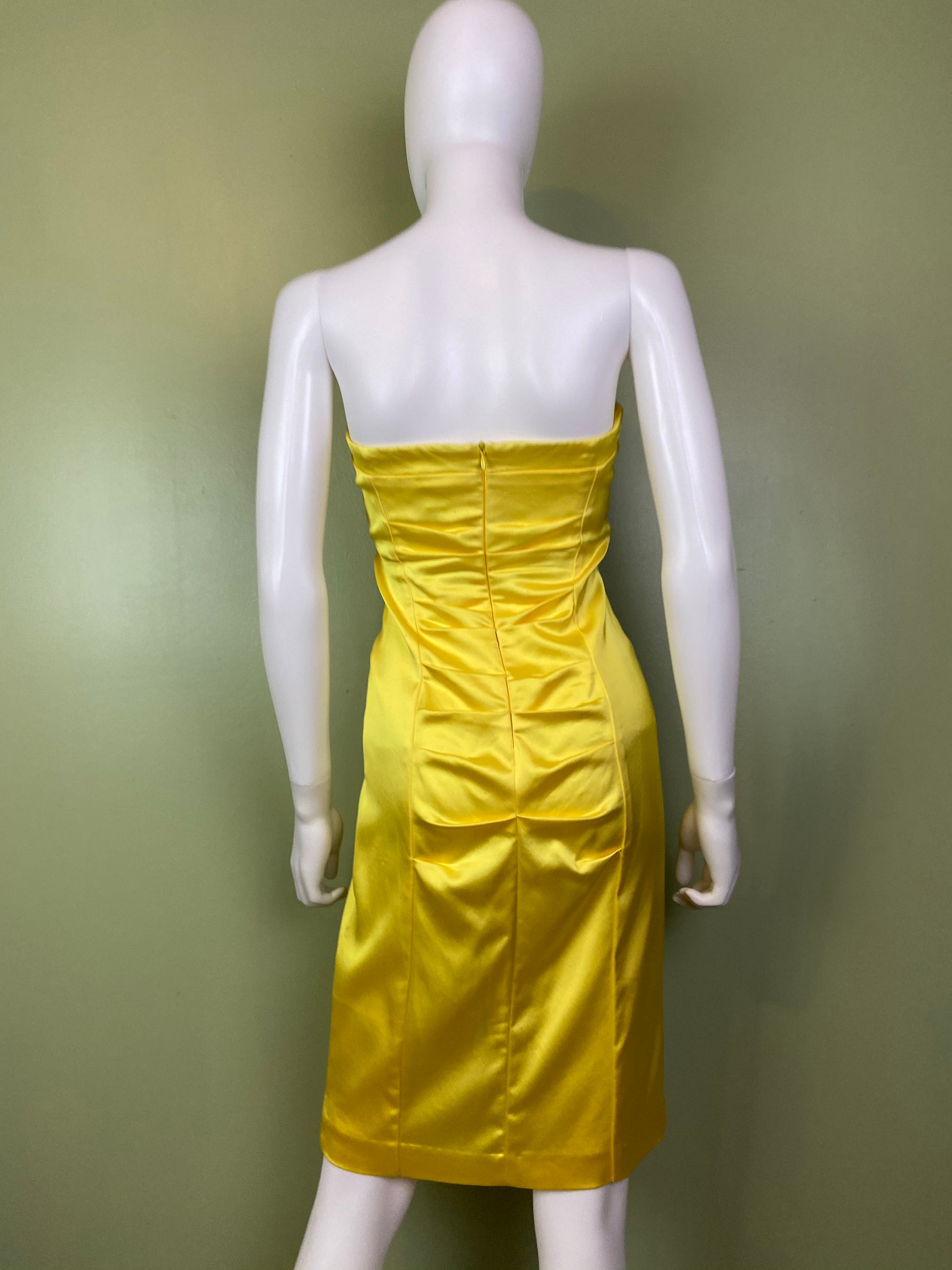 Cache Yellow Stretch Satin Ruche Corset Dress Abby Essie