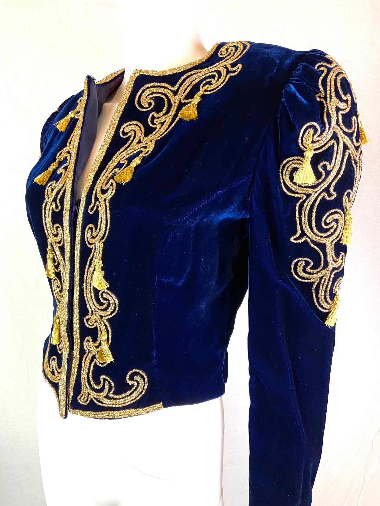Farinae Navy Blue Velvet Gold Baroque Blazer Jacket