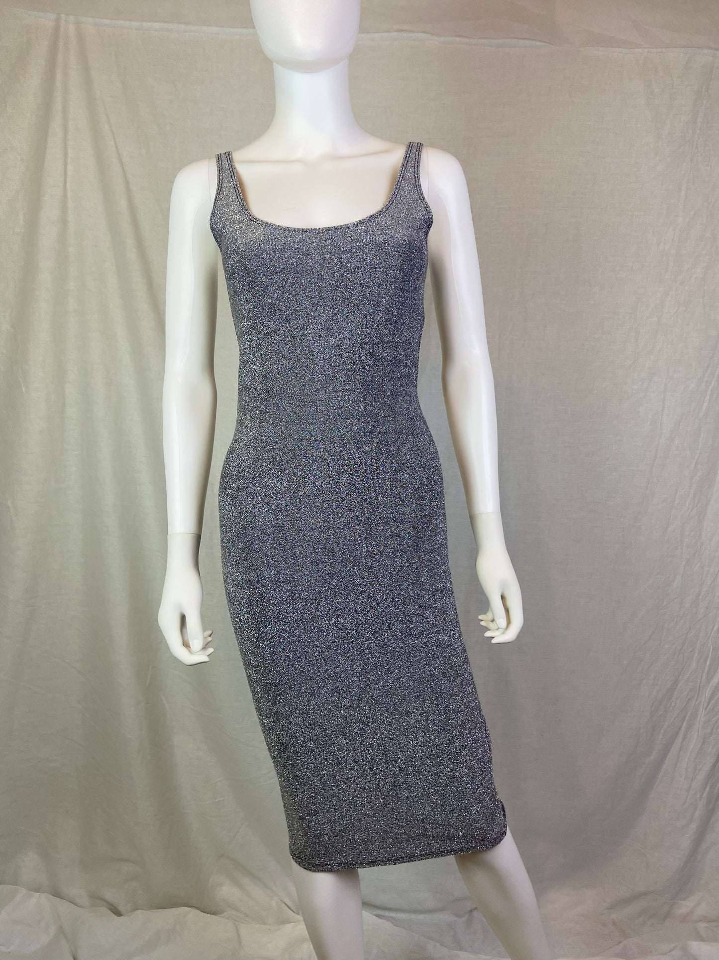 Forever 21 Silver Glitter Stretch Tank Cocktail Dress NWT