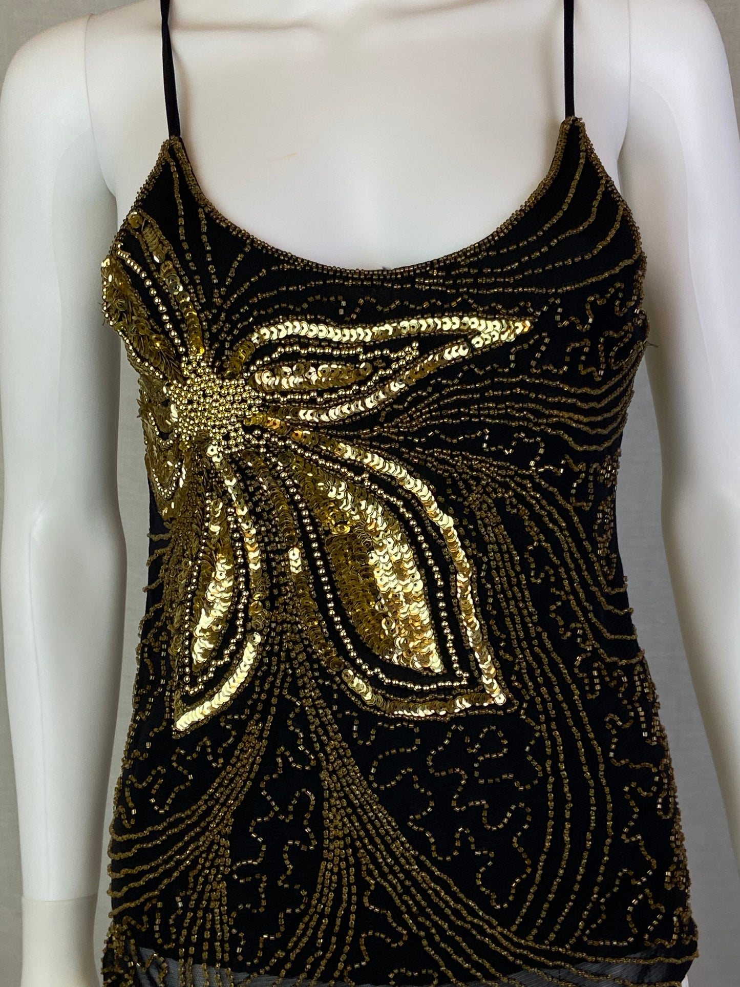 Extreme Black Gold Sequin Floral Tank NWT