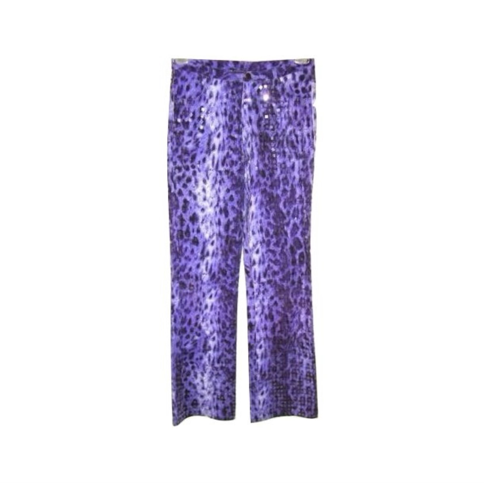 Vintage BILL BLASS Disco Rock Star Purple Sequin Animal Print Stretch Pants Abby Essie