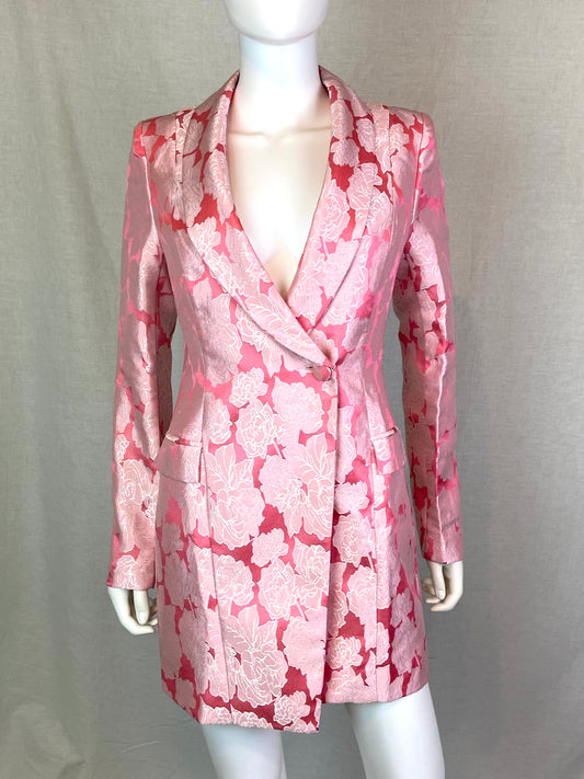 Pink Satin Floral Dress Coat Small ABBY ESSIE STUDIOS