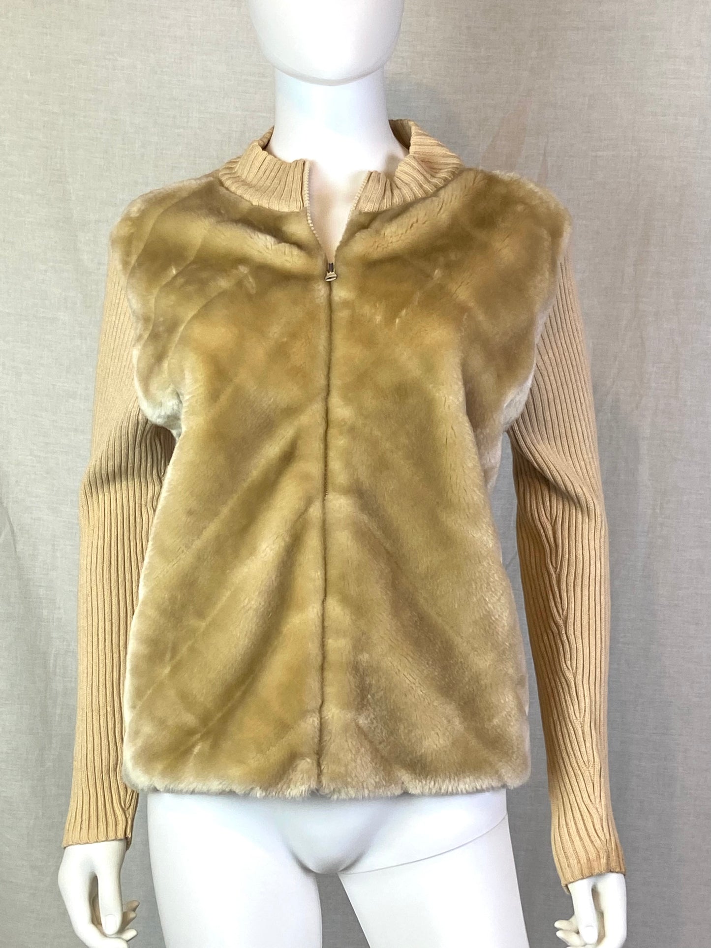 Designers Studio Beige Tan Fur Sweater Jacket