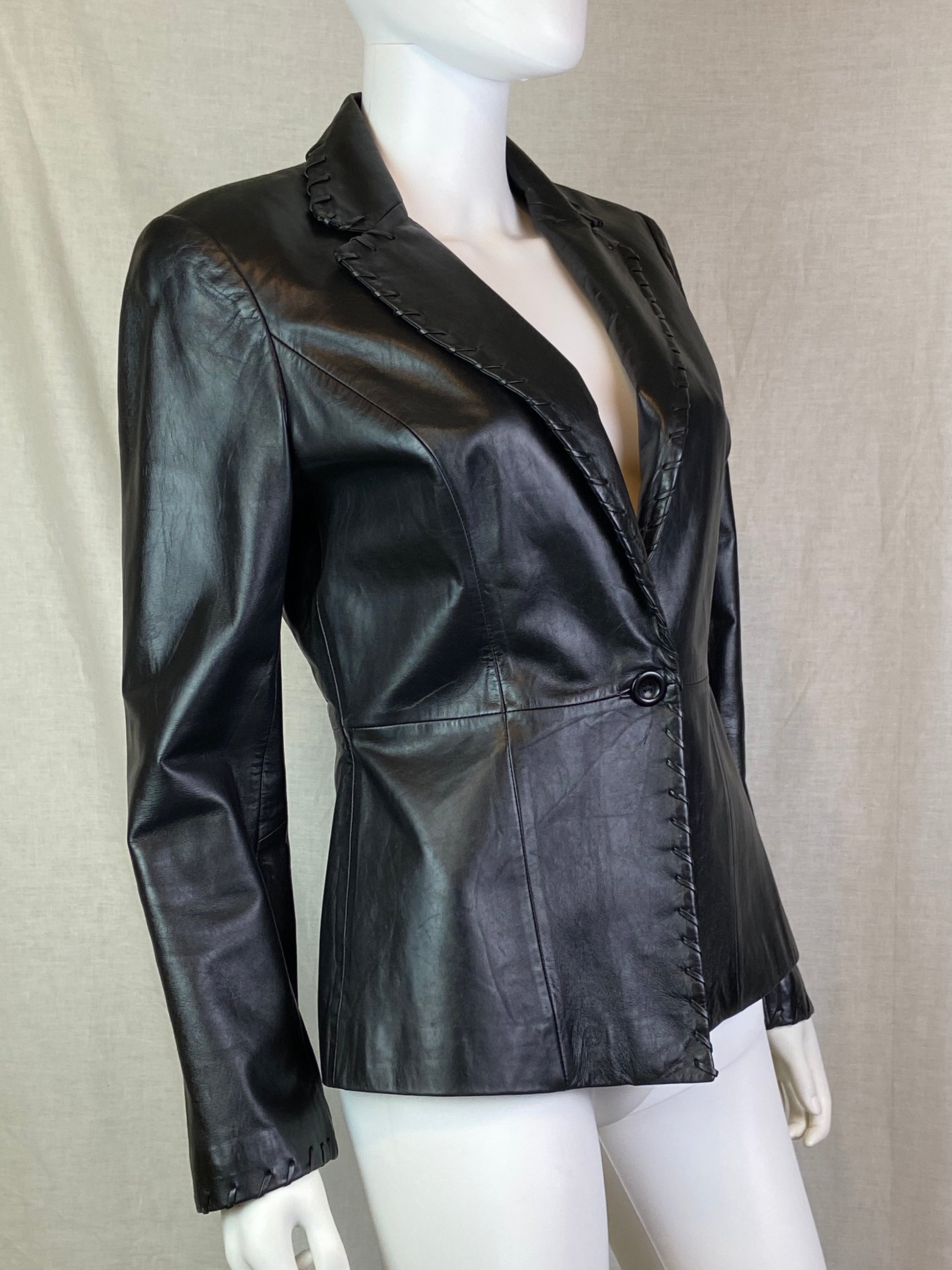 Cache Black Leather Blazer Jacket ABBY ESSIE STUDIOS